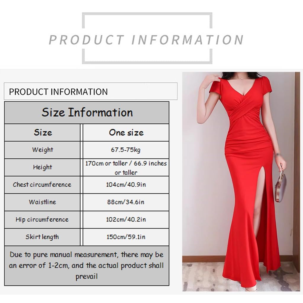 Vestidos De Fiesta Sexys con Escote En V Y Manga Corta， Vestidos Formales Largos Ajustados con Abertura Alta