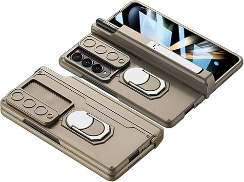 Miniatura 8 de Funda para Samsung Galaxy Z Fold 4 con soporte para S Pen (protección de bisagra), soporte magnético de anillo de 360°, cubierta de cámara