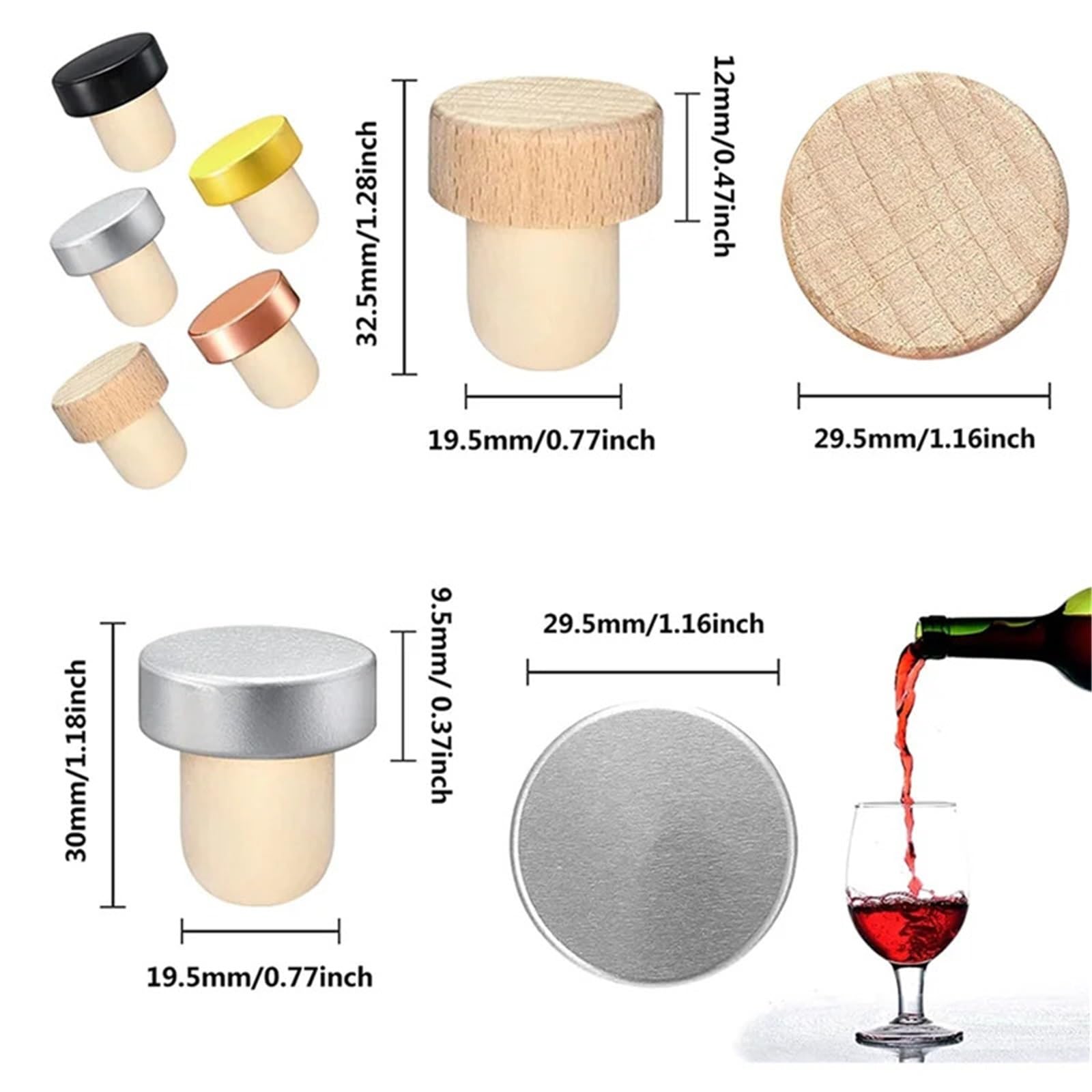 Tapones de vino 120 Uds. Reemplazo corcho reutilizable en forma T for botella, champán y sellado botellas cerveza for mantener fresco