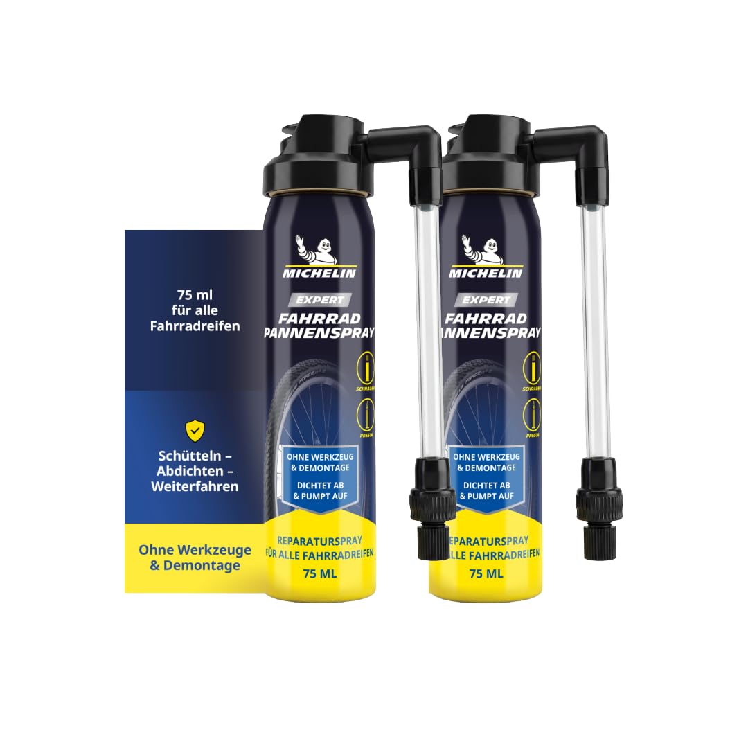 MICHELIN Expert Fahrrad Pannenspray 2 x 75ml | Reifendichtmittel Fahrrad | Fahrradreifen Reparatur | Fahrrad Reifenreparatur ohne Werkzeug | Reifendichtmittel Fahrrad | Fahrradreifen Reparatur