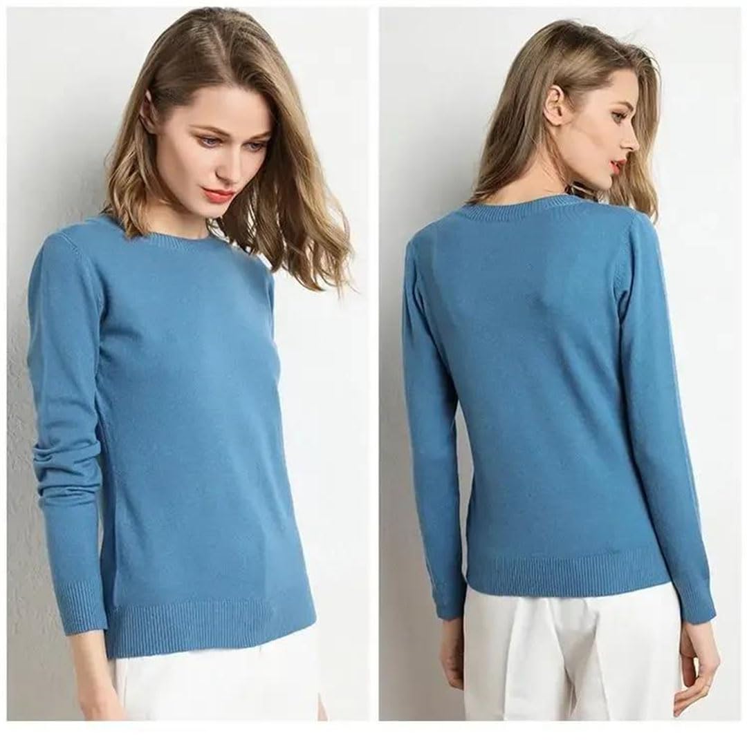 Maglione da donna in lana merino O-Collo Pullover Primavera Manica Lunga Slim Tinta unita Bottoming Tops