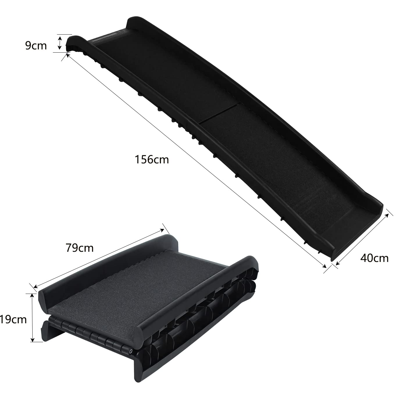 AufuN Rampe pliable pour voiture, escalier robuste avec surface antidérapante, charge maximale : 90 kg, 156 x 40 cm, noir, pour grands et petits chiens