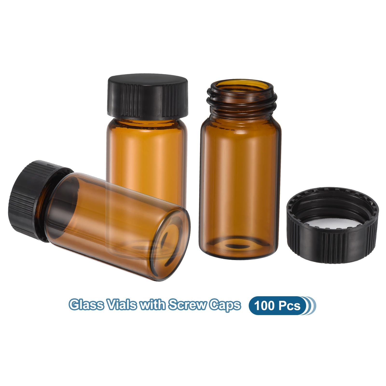 PATIKIL Fiale in Vetro Ambrato da 20 Ml, Confezione da 100 Fiale Modello con Tappo a Vite, Bottiglia per Reagenti a Tenuta Stagna, Fiale di Vetro per Campioni Liquidi per Laboratorio