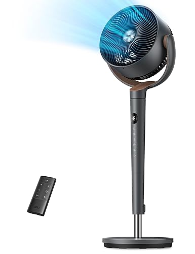 Dreo Fan for Bedroom, 120° Oscillating Standing Fans, Quiet Floor Fan with DC Motor, 100ft Pedestal Fans for Room, 9 Speeds, 4 modes, 20dB, 120° Manual Vertical, 37-42" Adjustable Height, 9H Timer - Grey