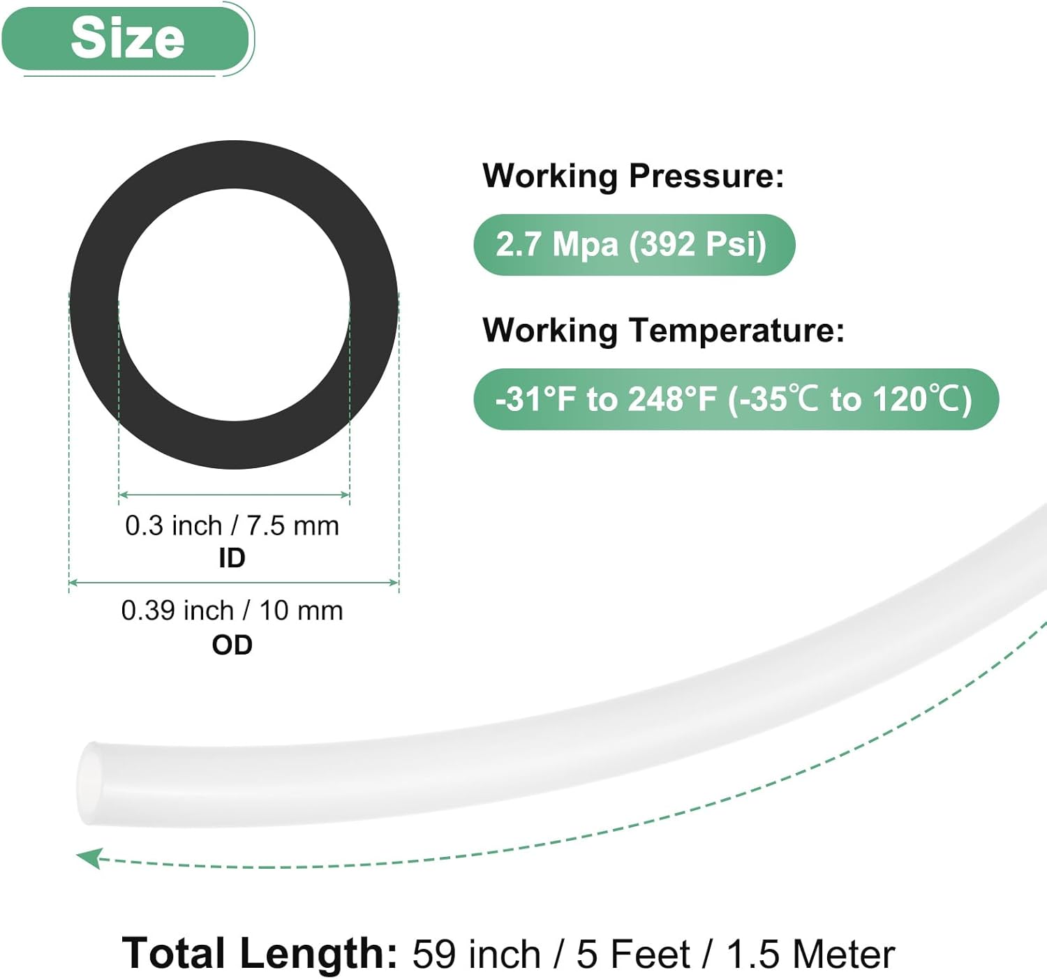 M METERXITY Nylon Line Hose Tube, 0.3"(7.5mm) ID x 0.39"(10mm) OD PA6 Pneumatic Air Line Tubing for Fluid Transfer/Trailer Air Brake System, Polyamide Water Fuel Pipe [1.5M/5FT, Translucent]