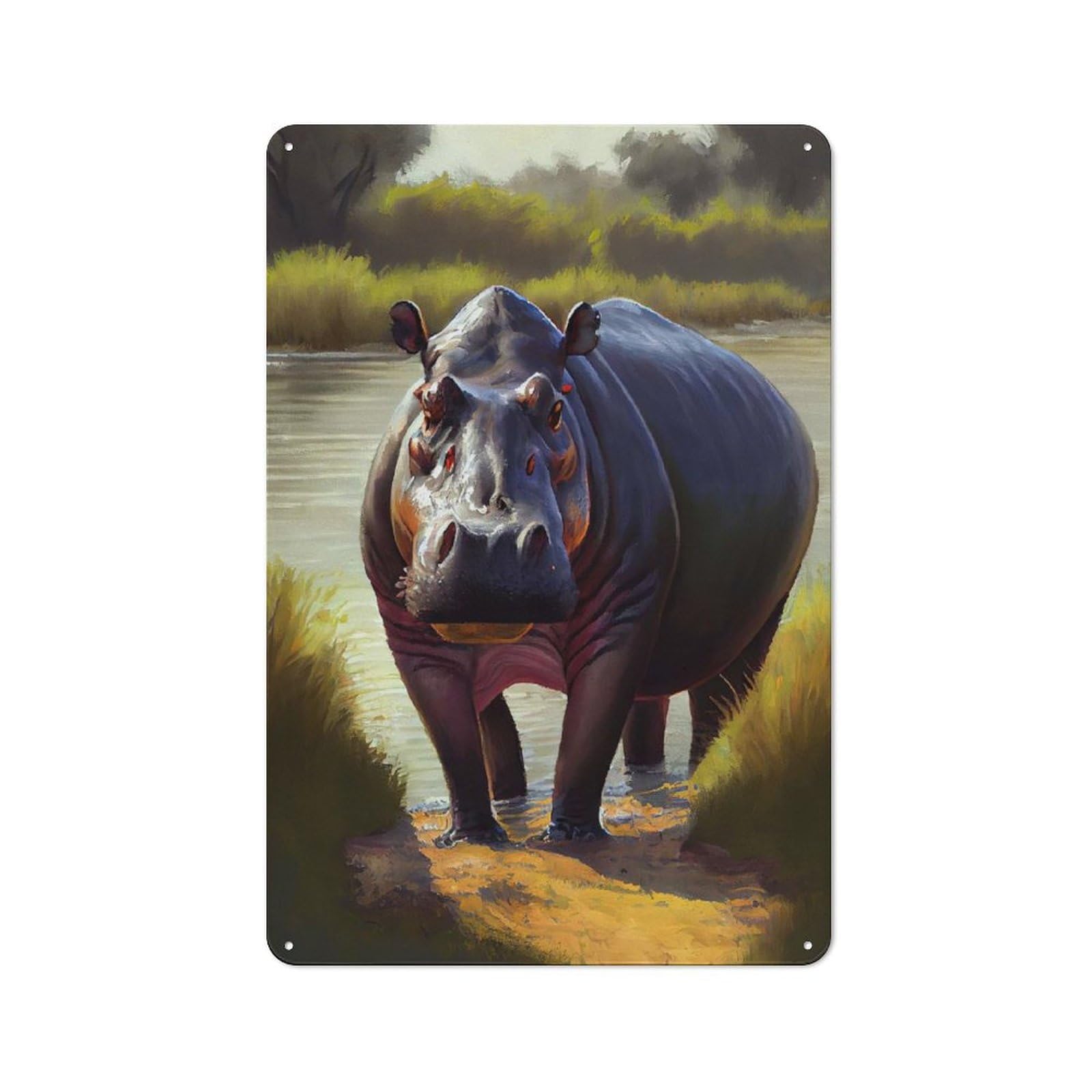 Junmoney Savanna Hippo Oil Paint Retro Metal Sign 30X20cm Featuring For Bar Or Restaurant, For Bar Decor Enthusiasts