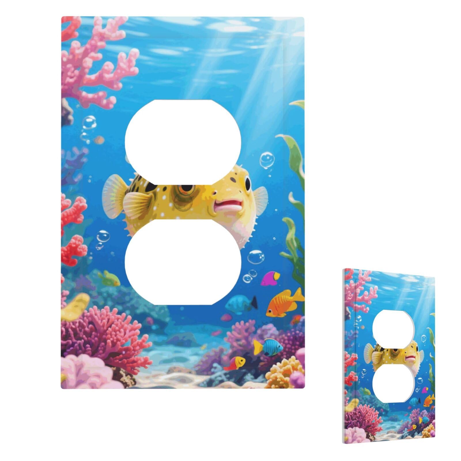Fekiloot Duplex Fish Wall Plate Cover Modern Decorative 1 Gang Light Switch Cover Unbreakable Receptacle Outlet Covers For Living Room Bedroom Home Decor