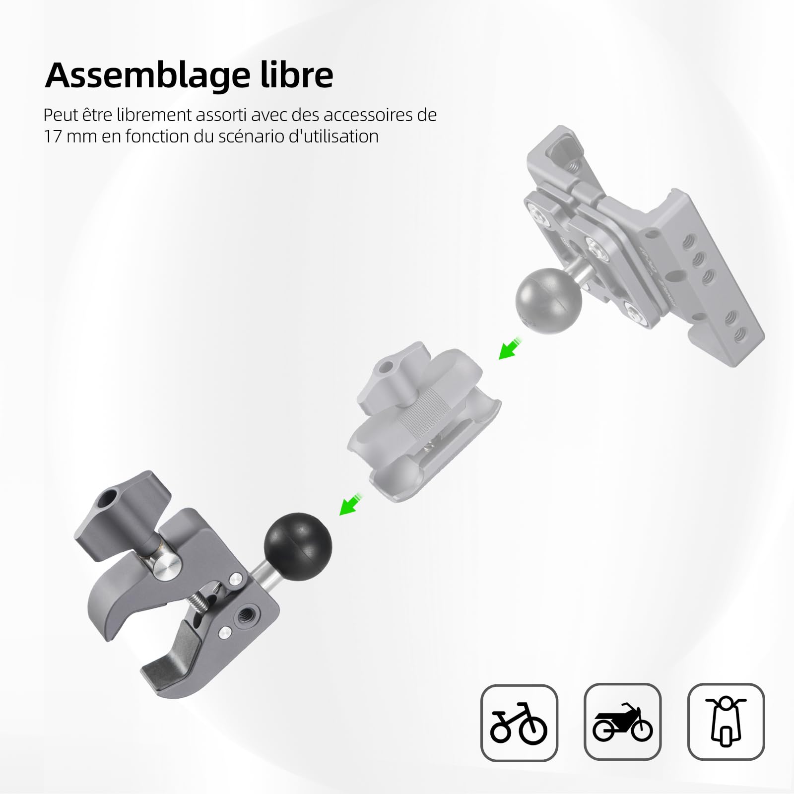 FANAUE Support de téléphone pour Moto avec Base de Montage à rotule d'un Pouce Compatible avec RAM Mounts, Une Plage de Serrage de 13 à 52 mm, adapté aux guidons de Motos et de vélos