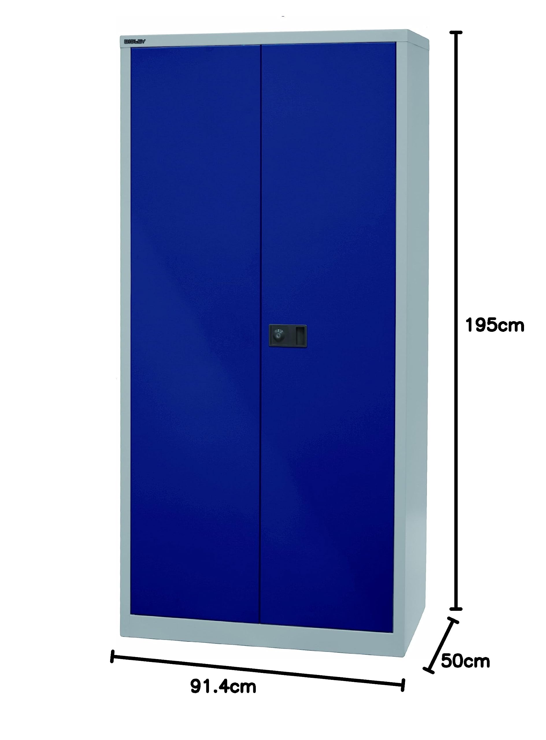 BISLEY Flügeltürenschrank Universal, 4 verzinkte Fachböden, 5 OH, Metall, 505 Korpus Lichtgrau, Fronten Oxfordblau, 50 x 91.4 x 195 cm