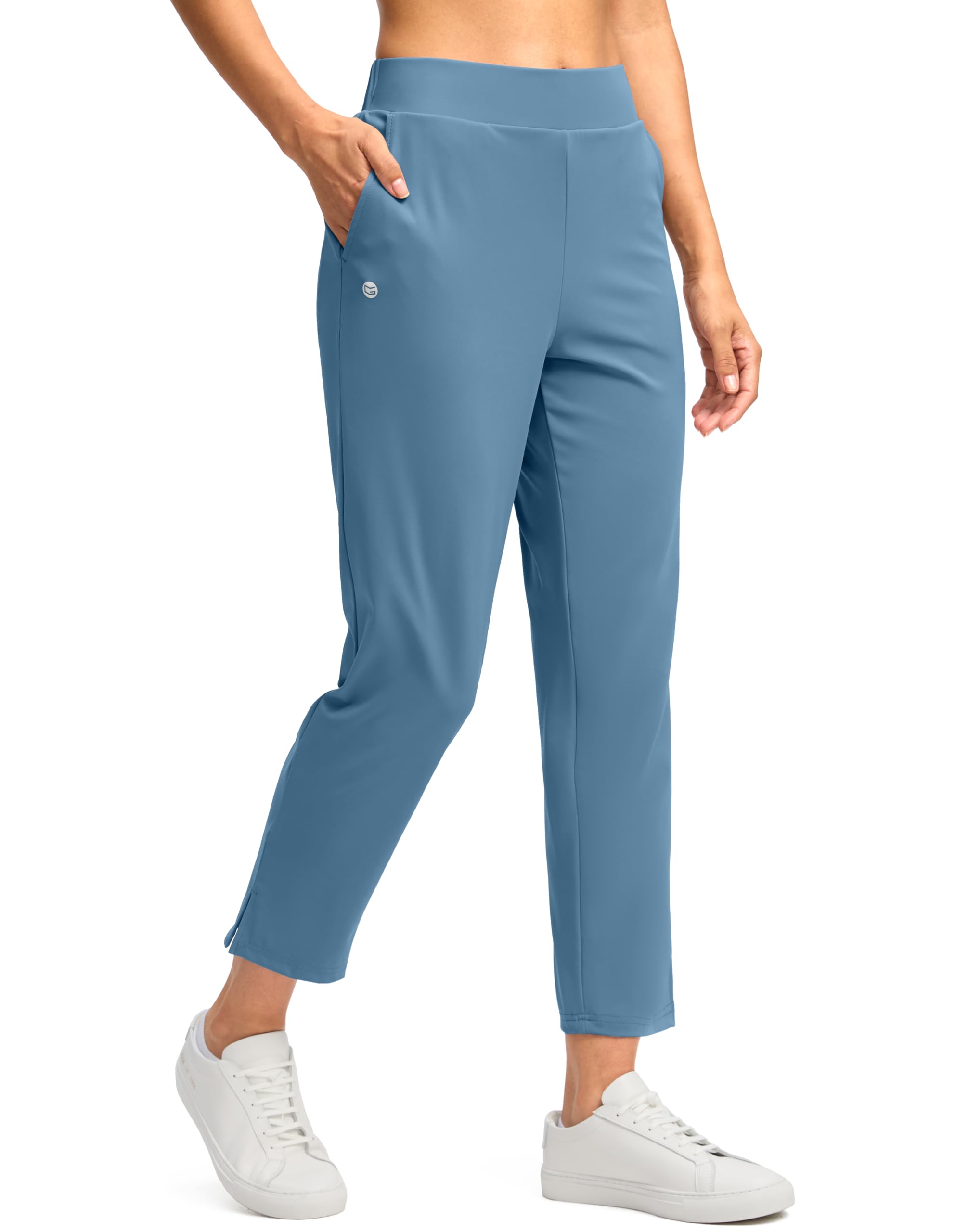 G GRADUAL Womens Petite Pants Ankle 7 8 Golf Pants 3 Pockets Stretchy Travel Pants Inner Drawstring for