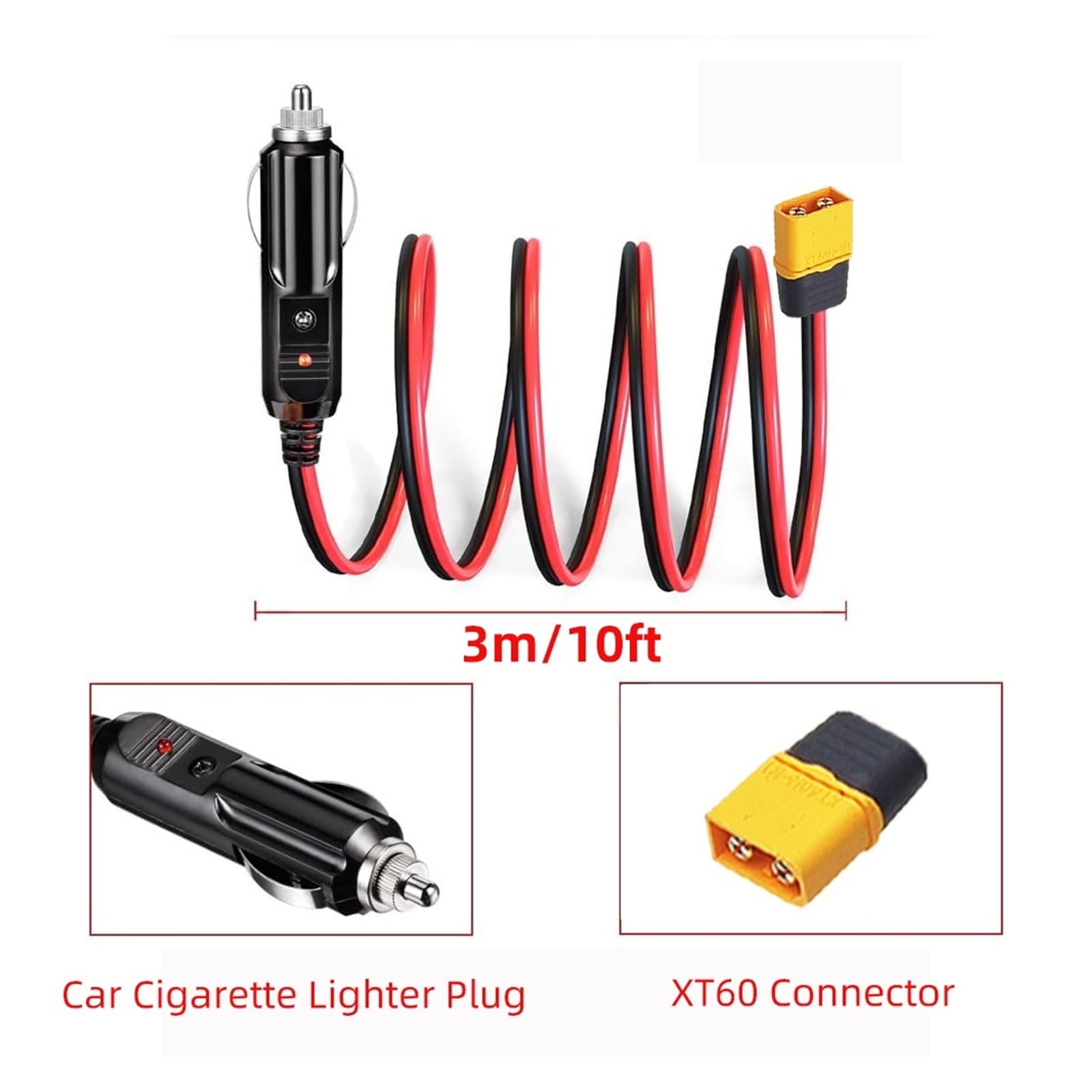XT60 to Cigarette Lighter Extension Cable 14AWG 10FT 12V 24V para Power Station