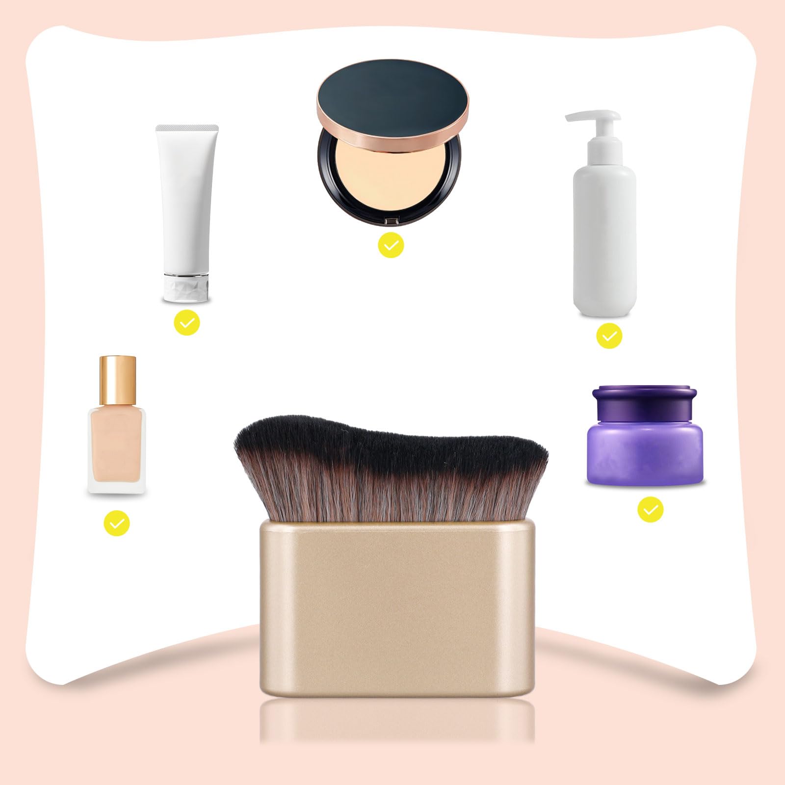Pennello autofilizzante, spazzola autolubrificante per fondotinta liquido, spray, trucco per corpo, protezione solare, pennello kabuki, applicatore per corpo e viso (oro opaco)