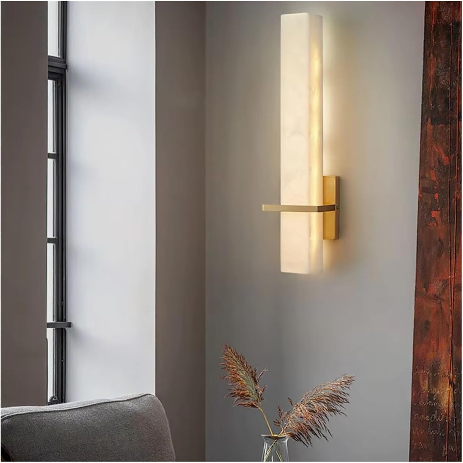CWCQGH Natural Marble Wall Lamp Copper Living Room Stairs Lighting Bedroom Dining Sconce,Dimmable