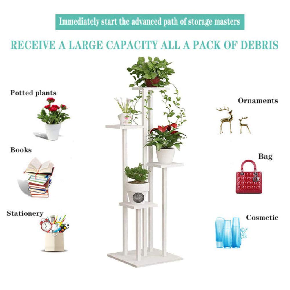 Supporto per Piante, portavasi per Fiori, in Legno, portavasi, fioriera, espositore per Bonsai, scaffale portaoggetti per Esterni, Interni, Giardino, Patio, Balcone, 4 portavasi, Altezza 140
