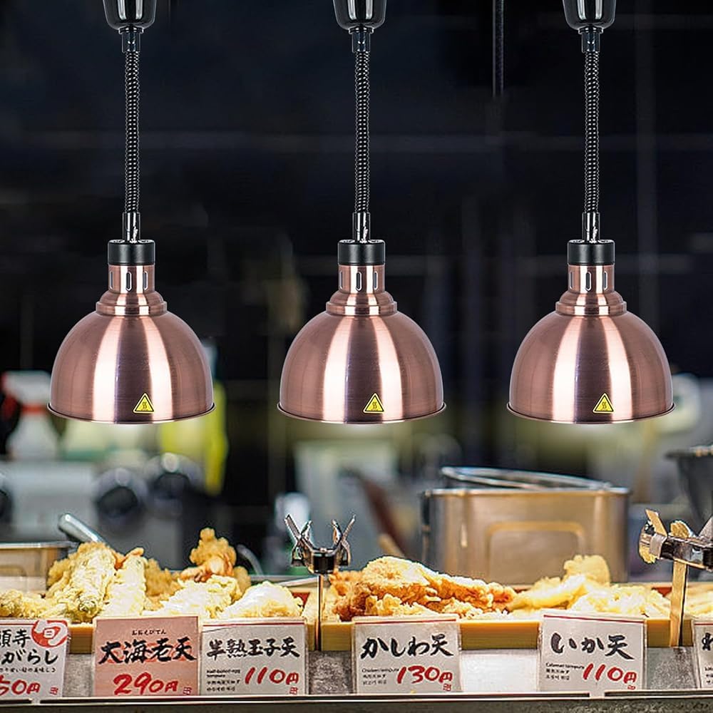 Lampa grzewcza do kuchni, wysuwana lampa grzewcza do potraw, wisząca lampa grzewcza do żywności, lampa z żarówką do utrzymywania ciepła jedzenia (rozmiar: 1 szt., kolor: czerwony)