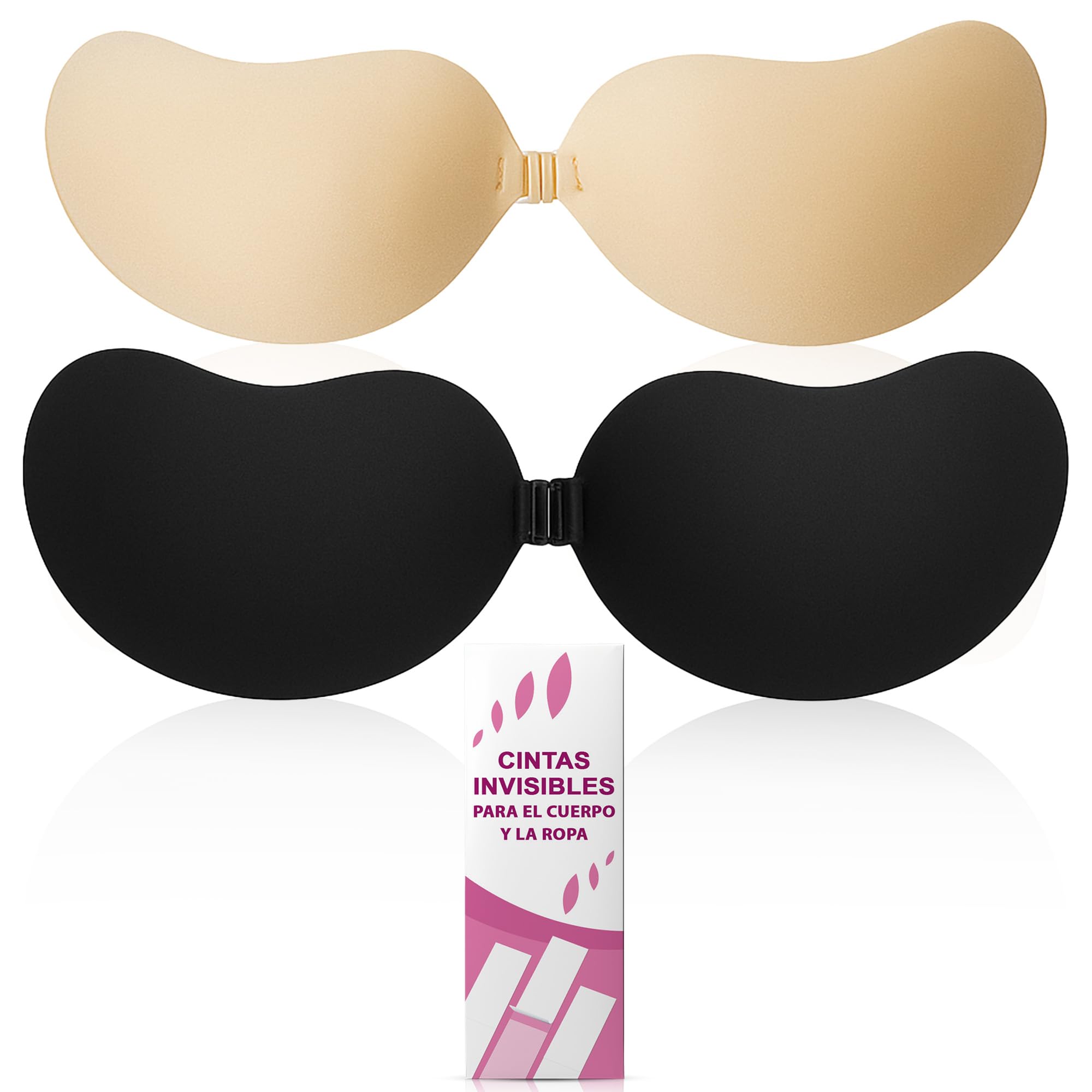 Sujetador Invisible Push Up Adhesivo Hipoalergénico Reutilizable Realce Natural Beige y Negro