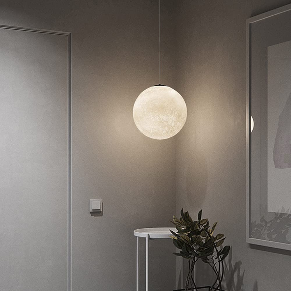 Hertl Lampa wisząca Moon Alabaster Crystal Abażur, Regulowana Jasność, Drukowanie 3D Sufitowe Światło Do Domu, Biura, Barów Kawiarni (Size : B)
