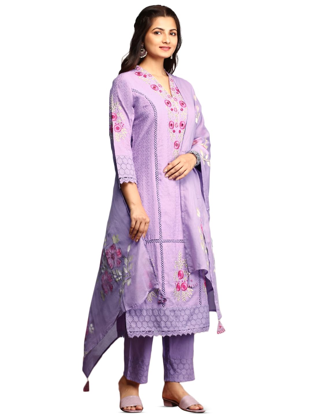 ishin Women Purple Cotton Kurta set with Dupatta-picture-36