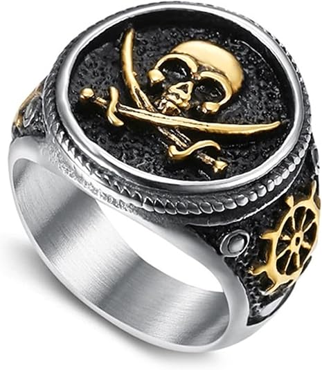 ARHTF Stainless Steel Pirate Skull Rings for Men Jolly Roger Ring Gothic Jewelry