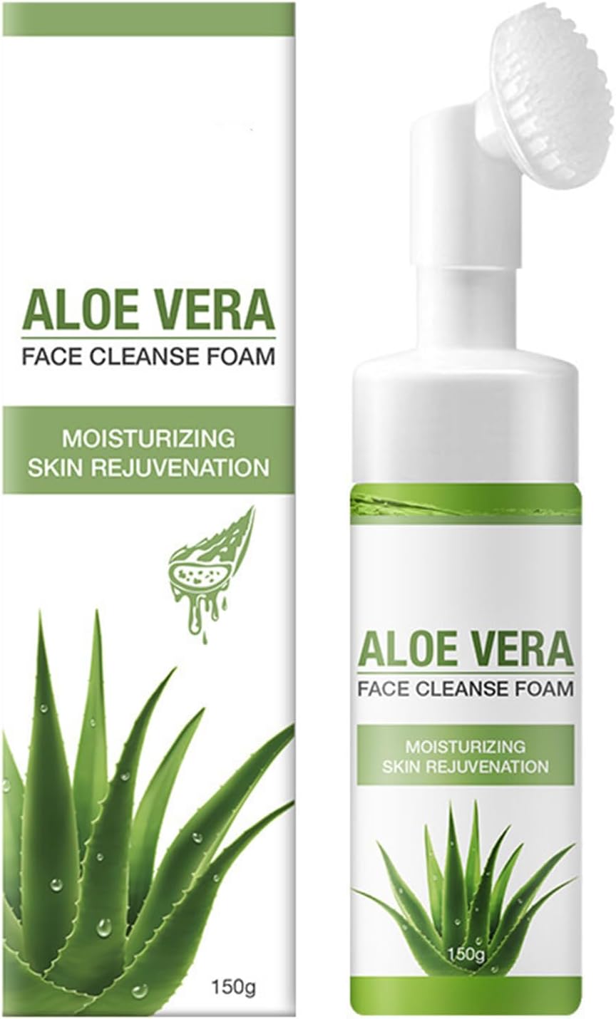 Shefave Aloe Vera Gel Foaming Face Cleanser Face Wash Built-In Silicone Cleaning Brush For Acne Prone & Oily Skin Exfoliating Face Wash – Soothe and Calm Gentle Purify Facial Skin Care