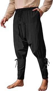 Mens Medieval Ankle Banded Pants Renaissance Viking Pirate Navigator Costume Pants Lace Up Cotton Halloween Trousers