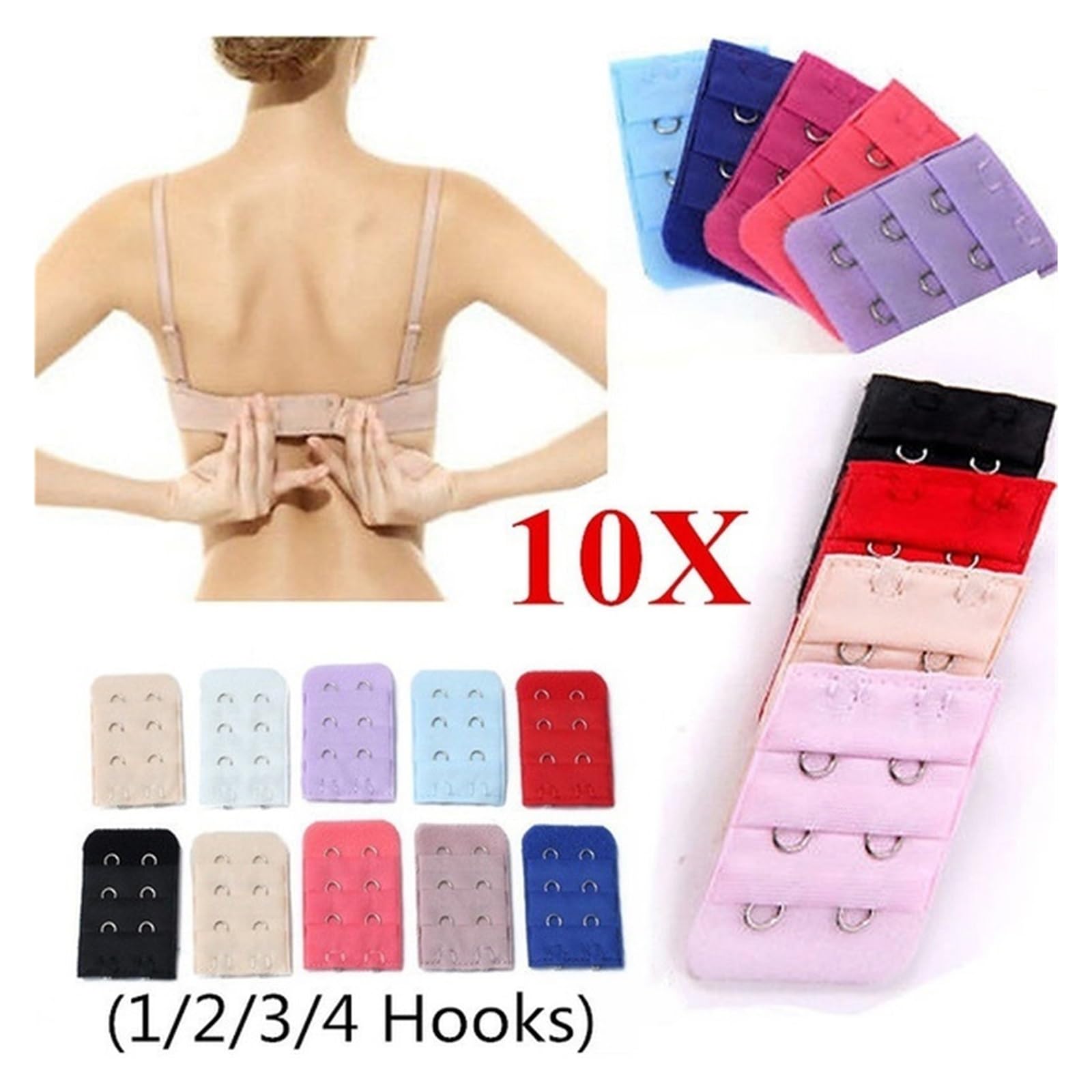 Extensor de Sujetador 10 Uds Extensores extensión Correa 3 Ganchos 2 Filas Ropa íntima Mujer Accesorios Gancho alargados
