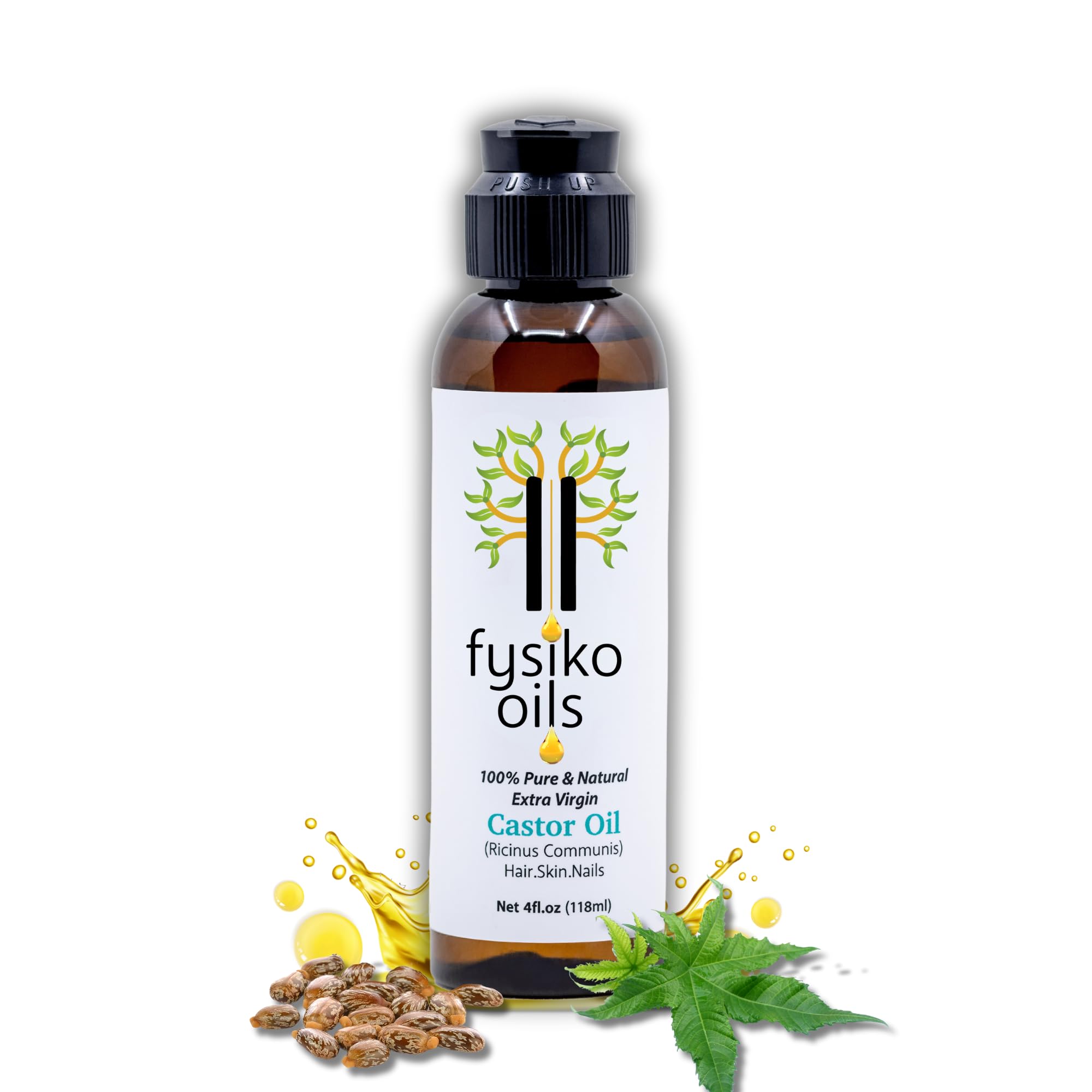 Fysiko Castor Oil-100% Pure & Natural, Cold Pressed, Extra Virgin,Hexane free. Protect and Strengthens, Hair, Skin & Nails. Great for Acne & Blemishes. 4 oz