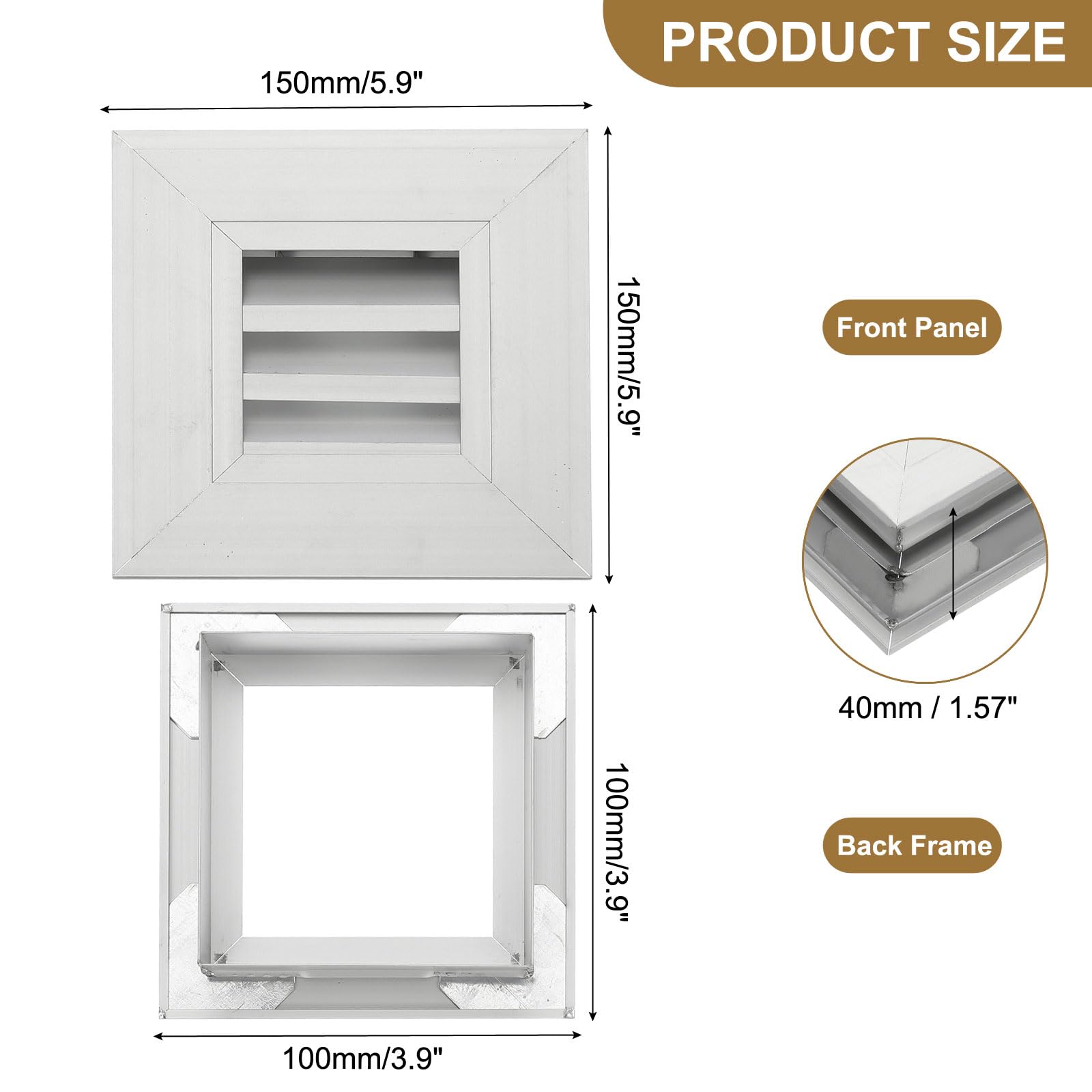 PATIKIL Door Air Vent Cover, 4" x 4", Aluminum Grille Ventilation Cover Louvered for Cabinet Wardrobe Door Silver Tone - Image 2