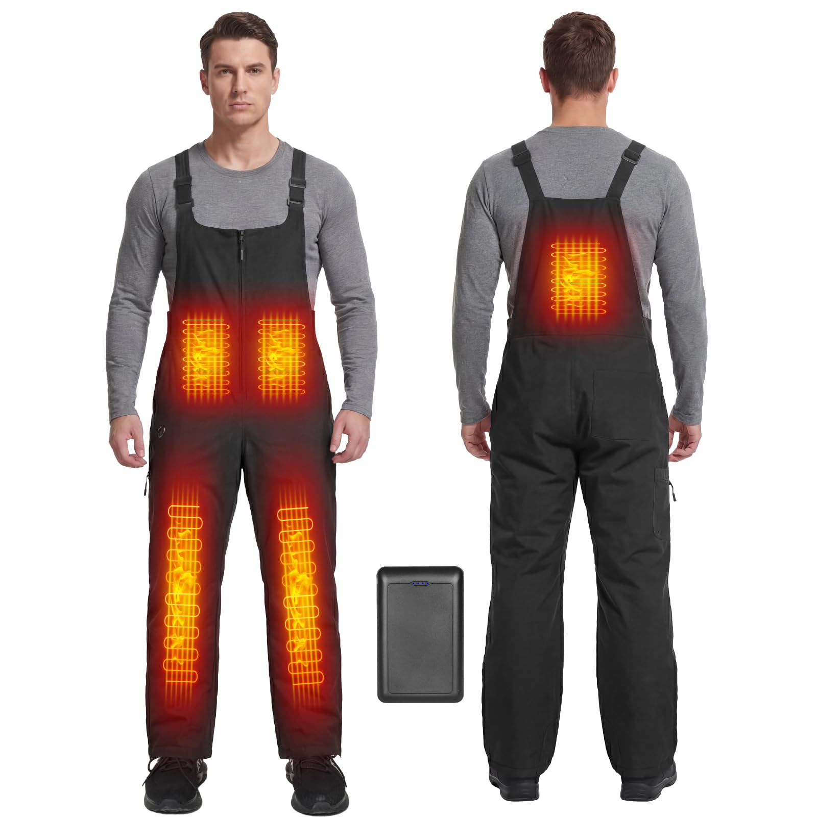 Beheizbare Latzhose Herren Hose mit 7,4V 16000mAh Akku, Wasserdicht Latzhosen für Herren Skihose, Winter Overall Beheizte Arbeitslatzhose Männer Berufshose mit vielen Taschen (XX-Large)