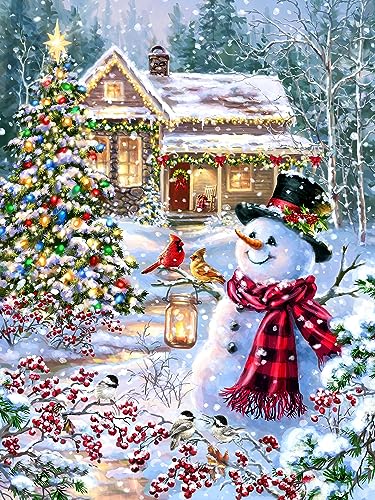 Springbok - Cottage in The Snow - 1000 Piece Jigsaw Puzzle- Holiday Winter Scene with Snowman and Cardinals