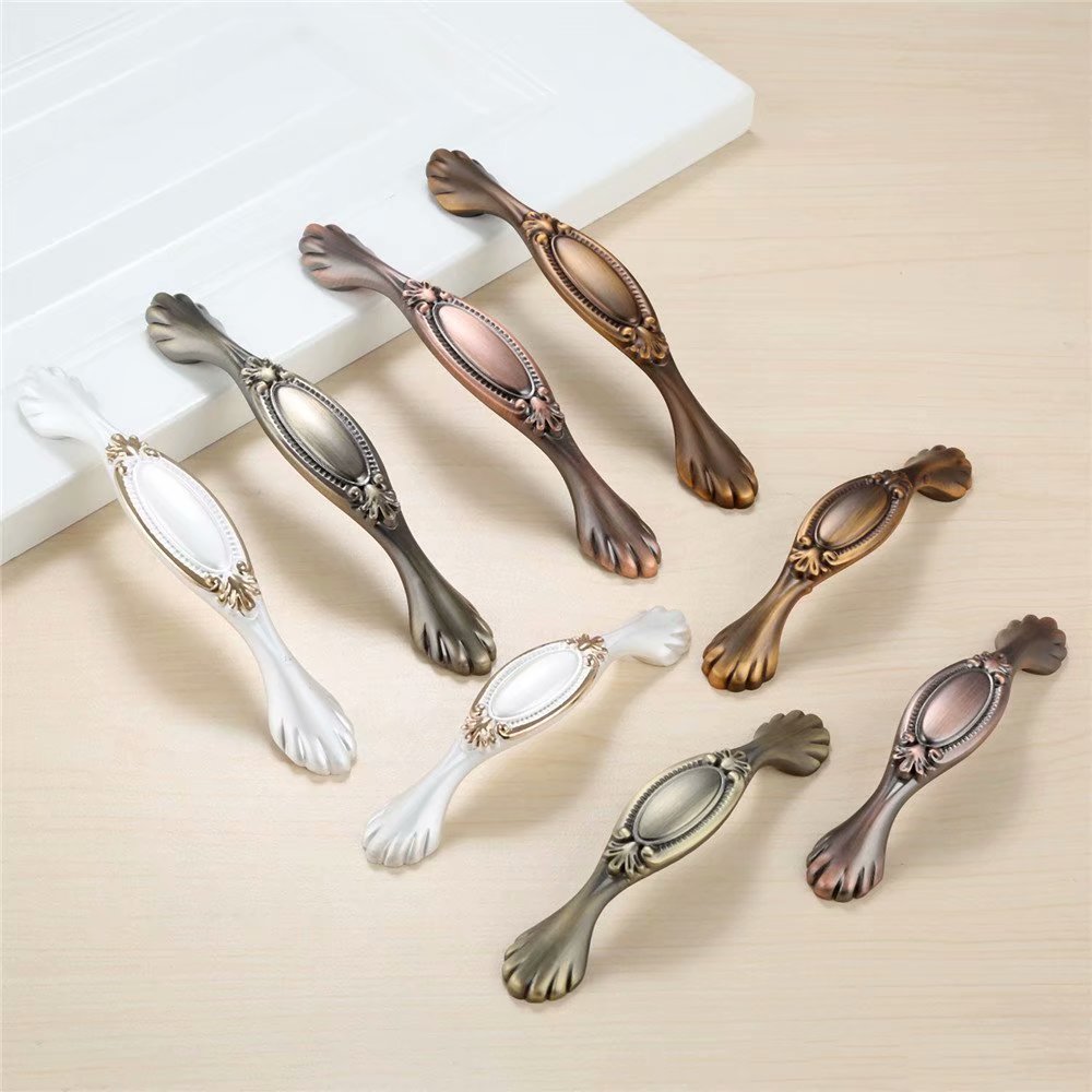 10 Stück Möbelgriff/Knauf aus Zinklegierung, Schubladengriff, Küchentürgriff, Schrankgriff, Hardware mit Schrauben (Silber, Weiß und Gold, Lochabstand 128 mm)
