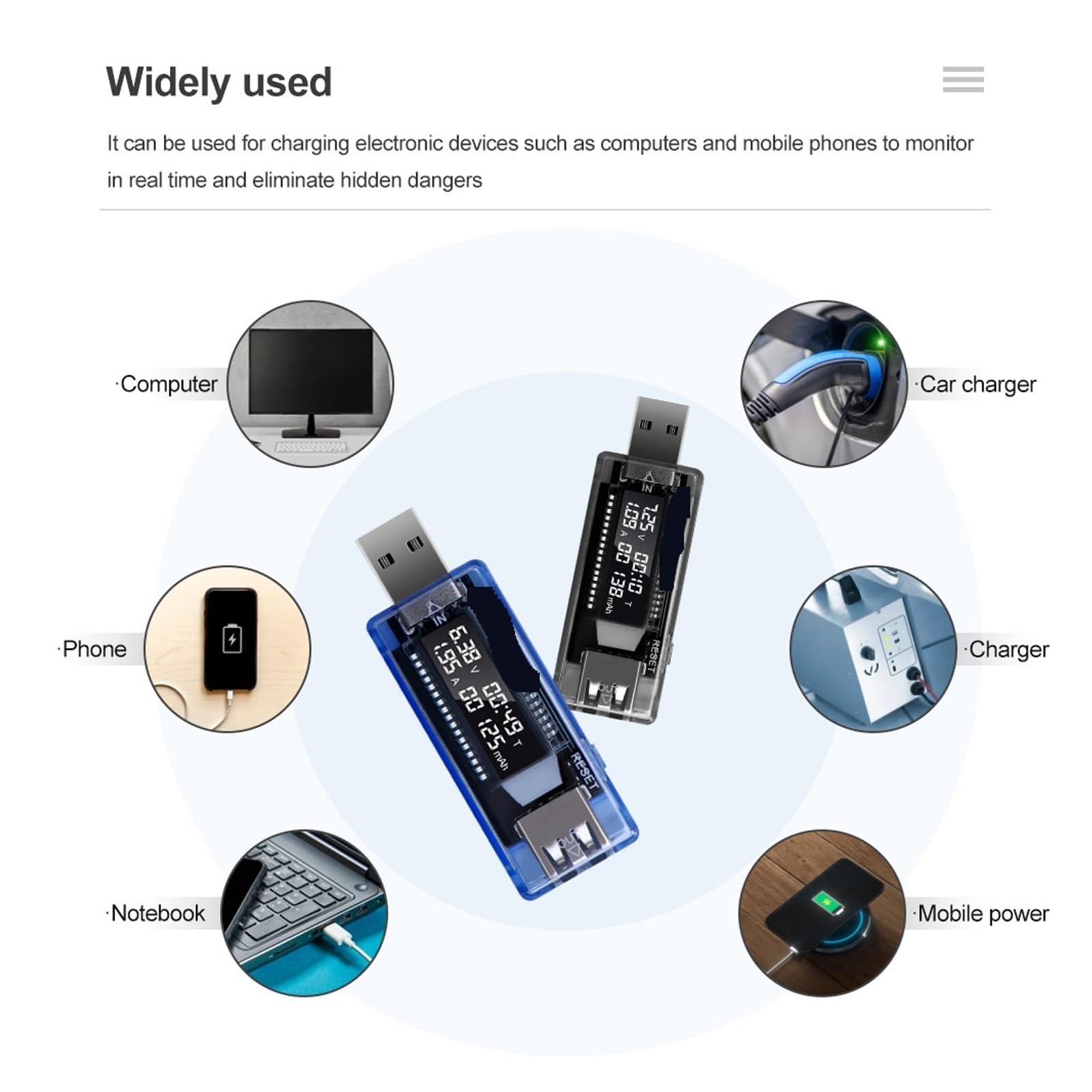 Amperomierz USB, 30 sztuk/zestaw Tester USB Tester napięcia prądu Tester pojemności ładowarki Volt Miernik napięcia prądu ny wykrywacz zasilania Test baterii(Blauw)