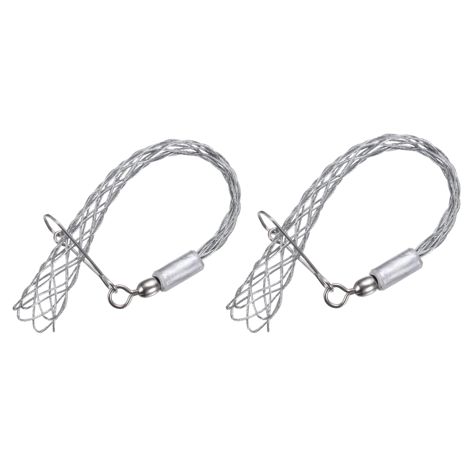 MECCANIXITY Cable Pulling Grip for 9-12mm Cable 20cm Small Rotating Wire Mesh Puller Socks Grip Single Head Galvanizing Steel Wire Grips Net Cover Smooth,2 Pcs(Silver)