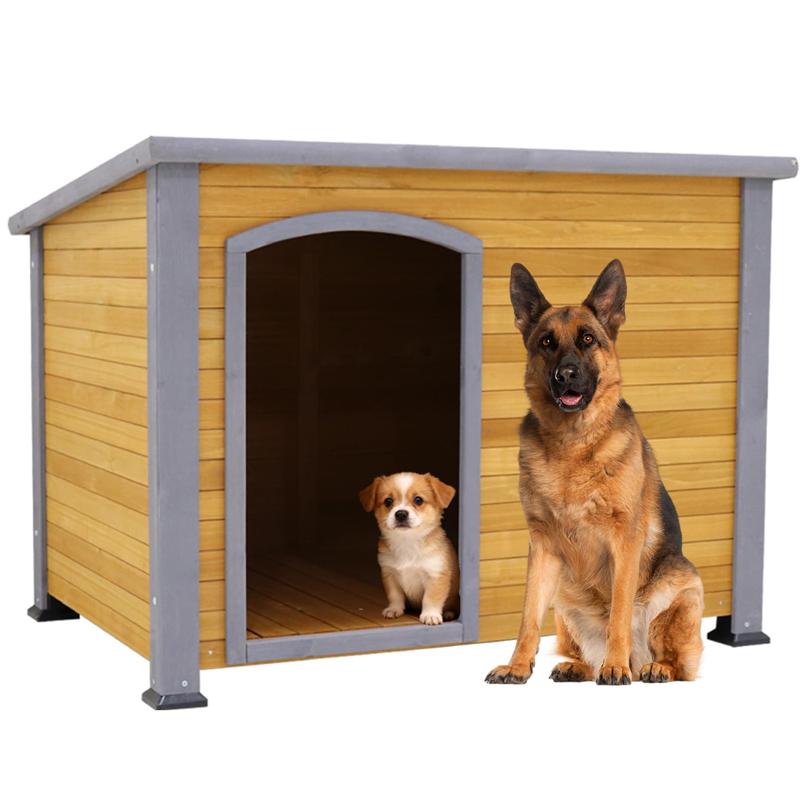 Extra Large Dog House Outdoor Weatherproof Wooden Dog Kennel Dog Houses for Large Dogs Outside Indoor Dog House Doghouse for Winter with Raised Feet, Natural