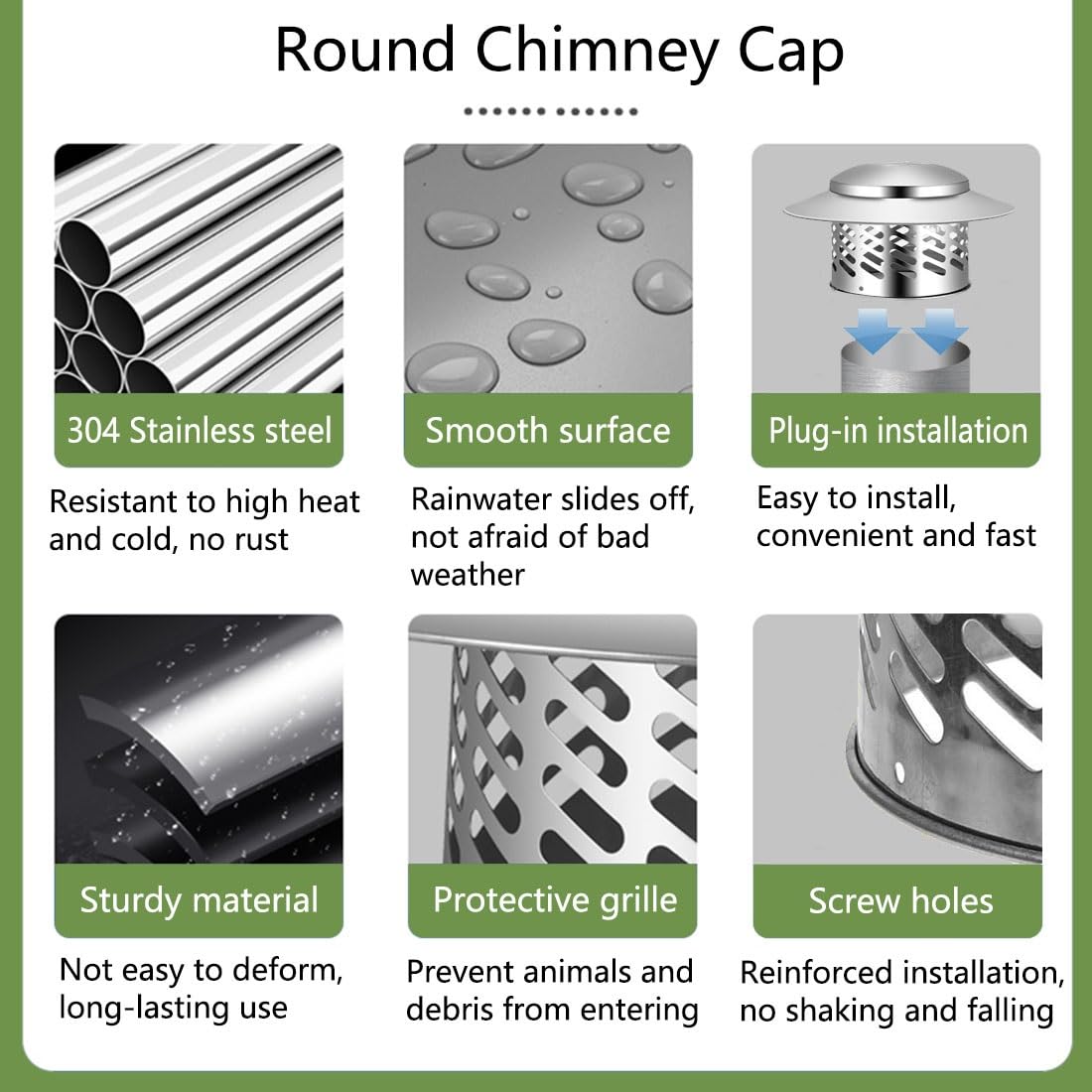 Tapa de techo de acero inoxidable resistente a la intemperie para rejillas de ventilación, cubierta de chimenea, tapa de chimenea para chimenea, cubierta de tubería de estufa, cubierta de persecución