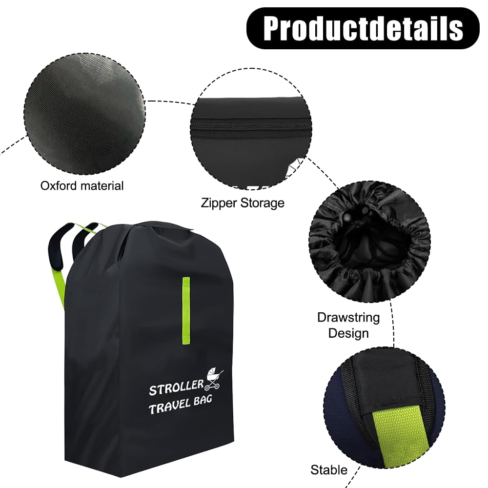 Borsa da Viaggio per Passeggino, Borsa da Viaggio per Seggiolino Auto per Aereo, Copertura Impermeabile con Tracolla per Viaggi Aerei, Oxford 600D, Ottimo per Bagagli Gate (120x63x43)