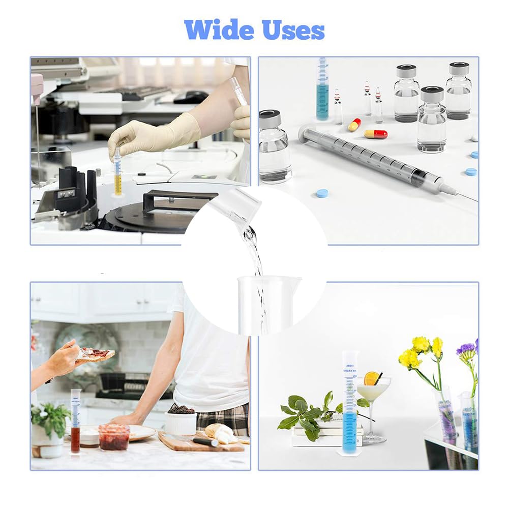 Set di 2 Cilindri Graduati in Plastica,Cilindro Graduato,Cilindri graduati in plastica,Cilindri Graduati Trasparenti,per La Graduazione del Liquido,Laboratorio, Chimica,100 ml