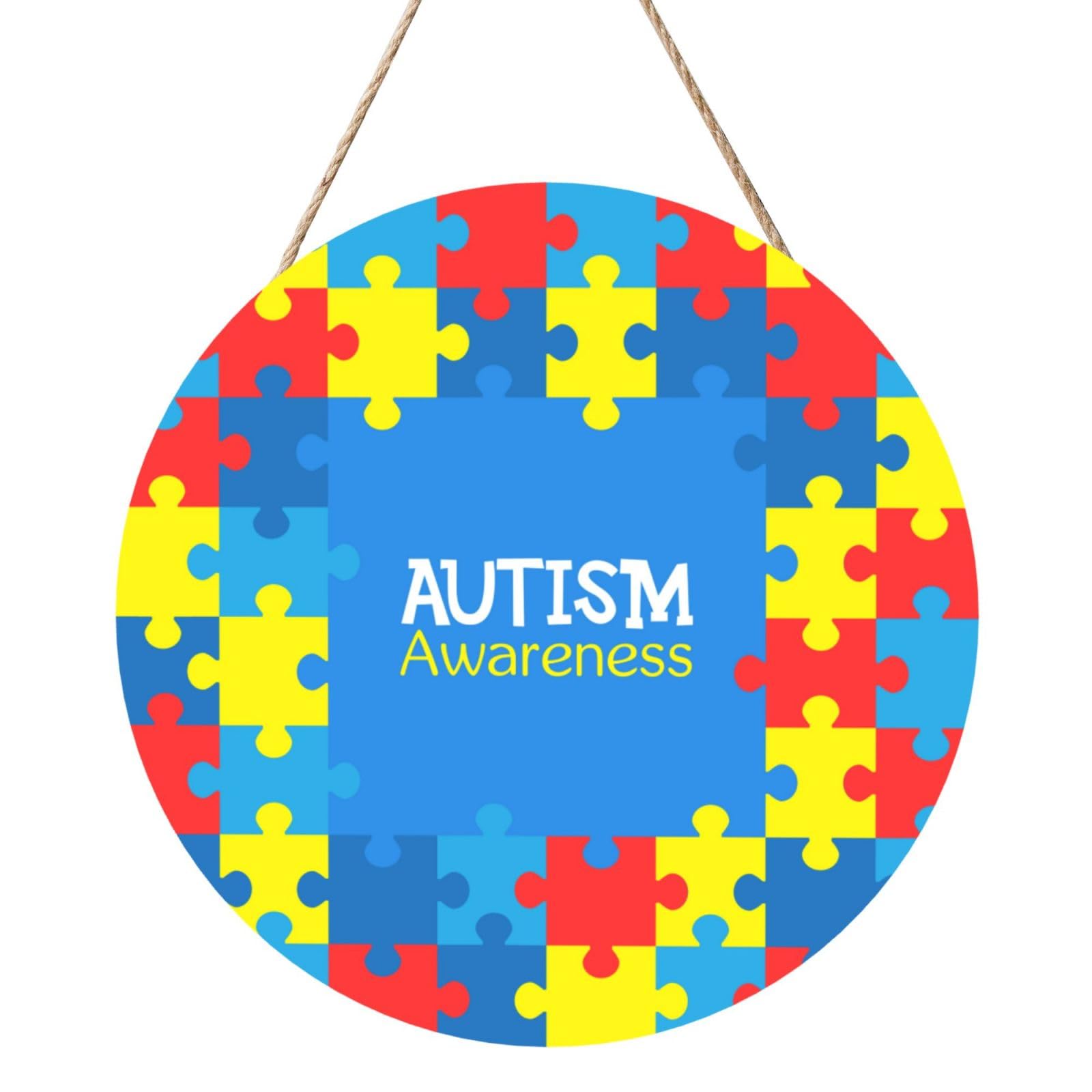 Autism Awareness Month Door Signs Plaques Wood Welcome Sign For Front Door Wall Hanging For Home Farmhouse Office Classroom Party Decoration