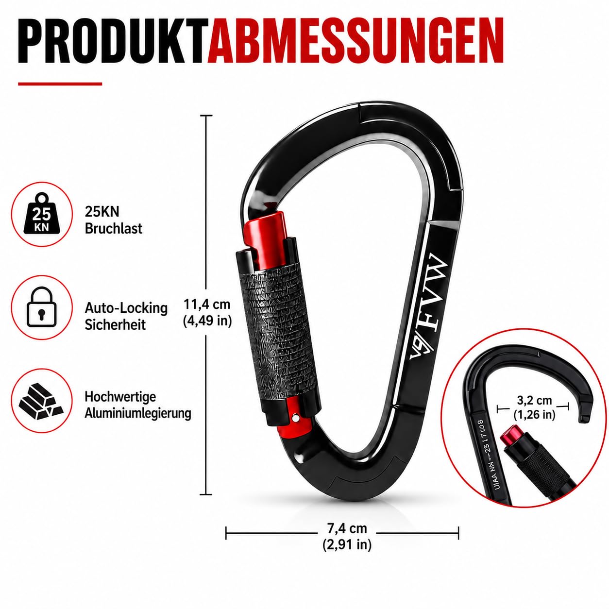 Robusti moschettoni da arrampicata, 25 kN, chiusura automatica, clip per amache, altalene, guinzaglio e imbracatura, campeggio, escursionismo e uso quotidiano