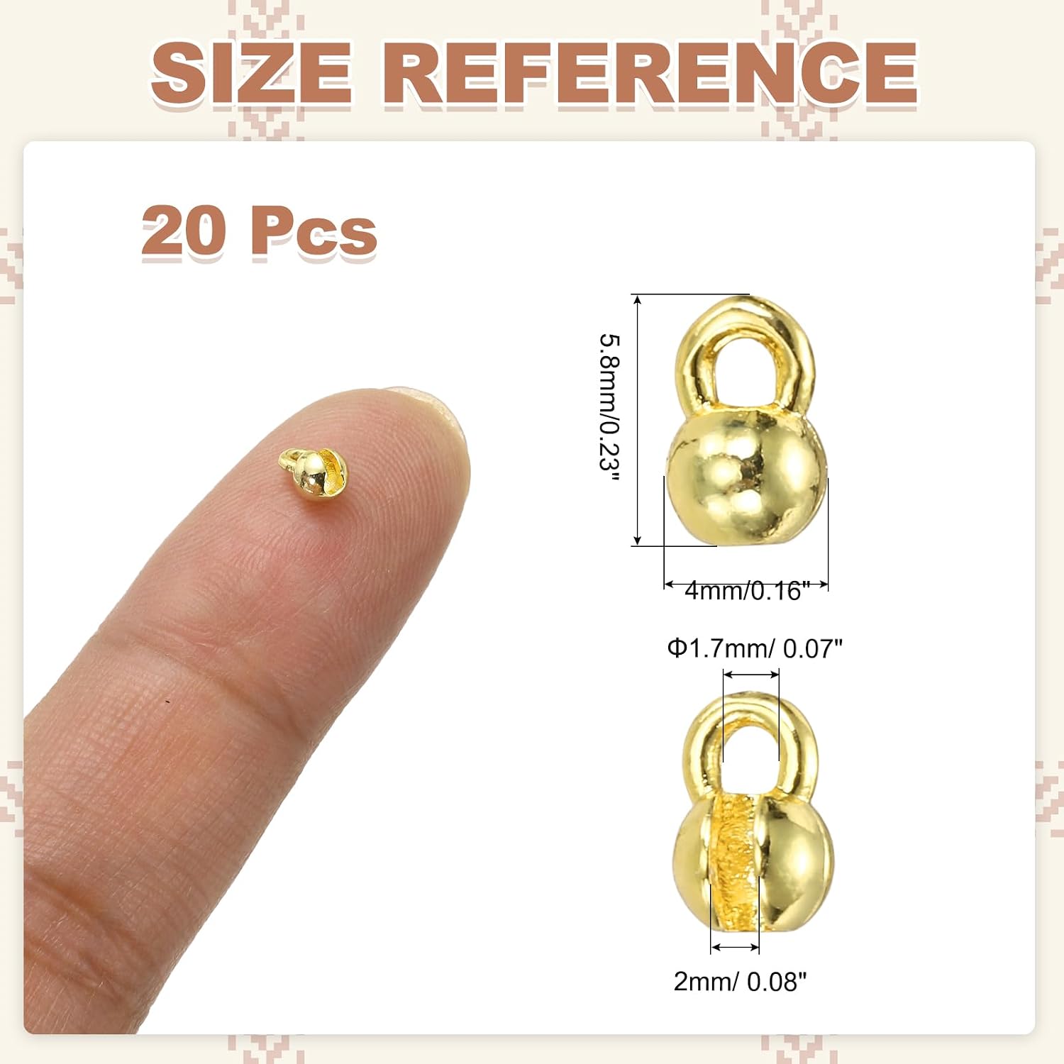 MECCANIXITY Open Bead Tips Knot Covers, 1.6mm Round Brass Bead Tips Calotte Ends Metal Clamshell Crimp Fold-Over Calotte Ends Cap for DIY Crafts, Light Gold Pack of 20 image 2