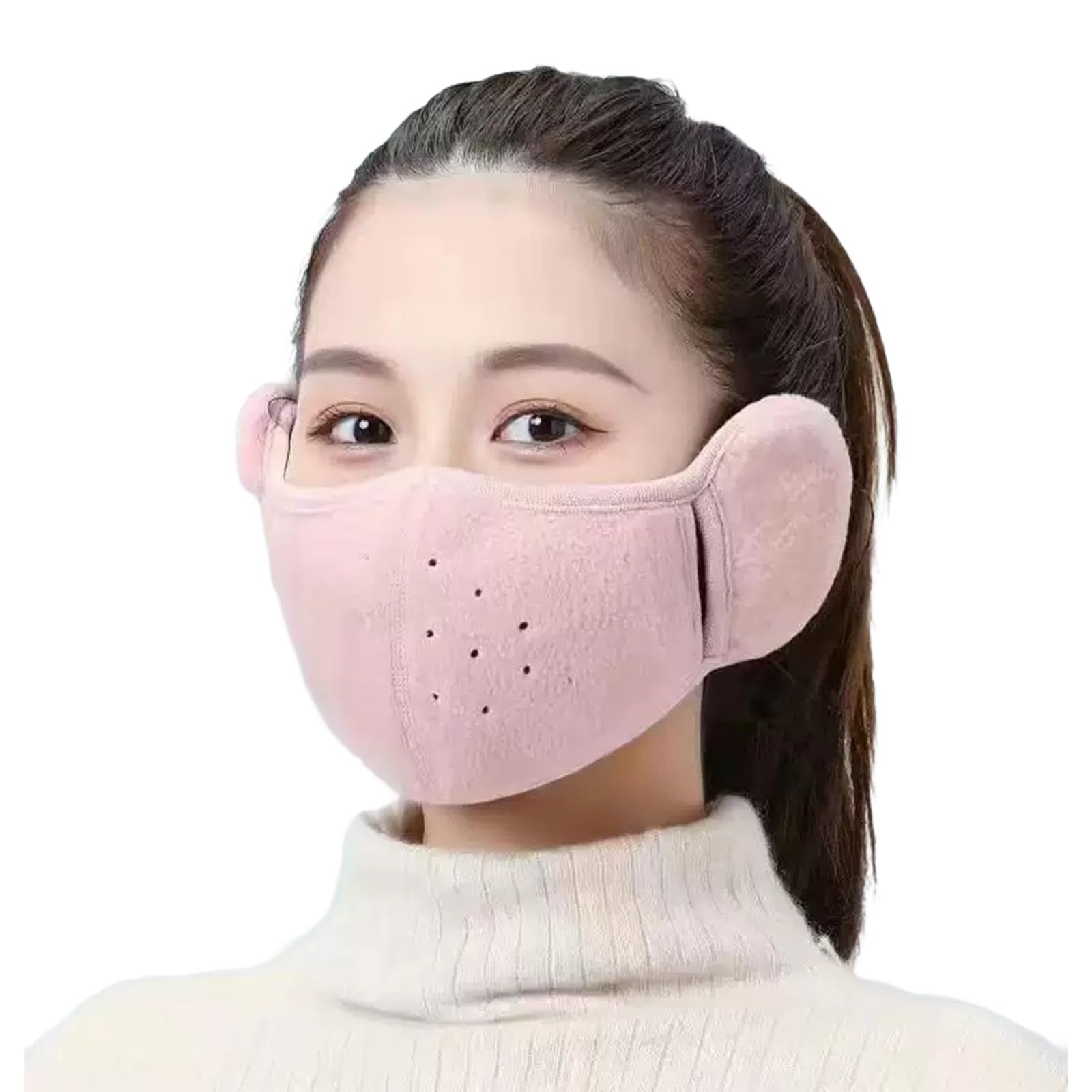 XKrmp ​Winter Face Mask with Earmuffs for Women - Warm Windproof Earmuffs Mask, Windproof, Breathable, Half Face Earflaps (Pink)