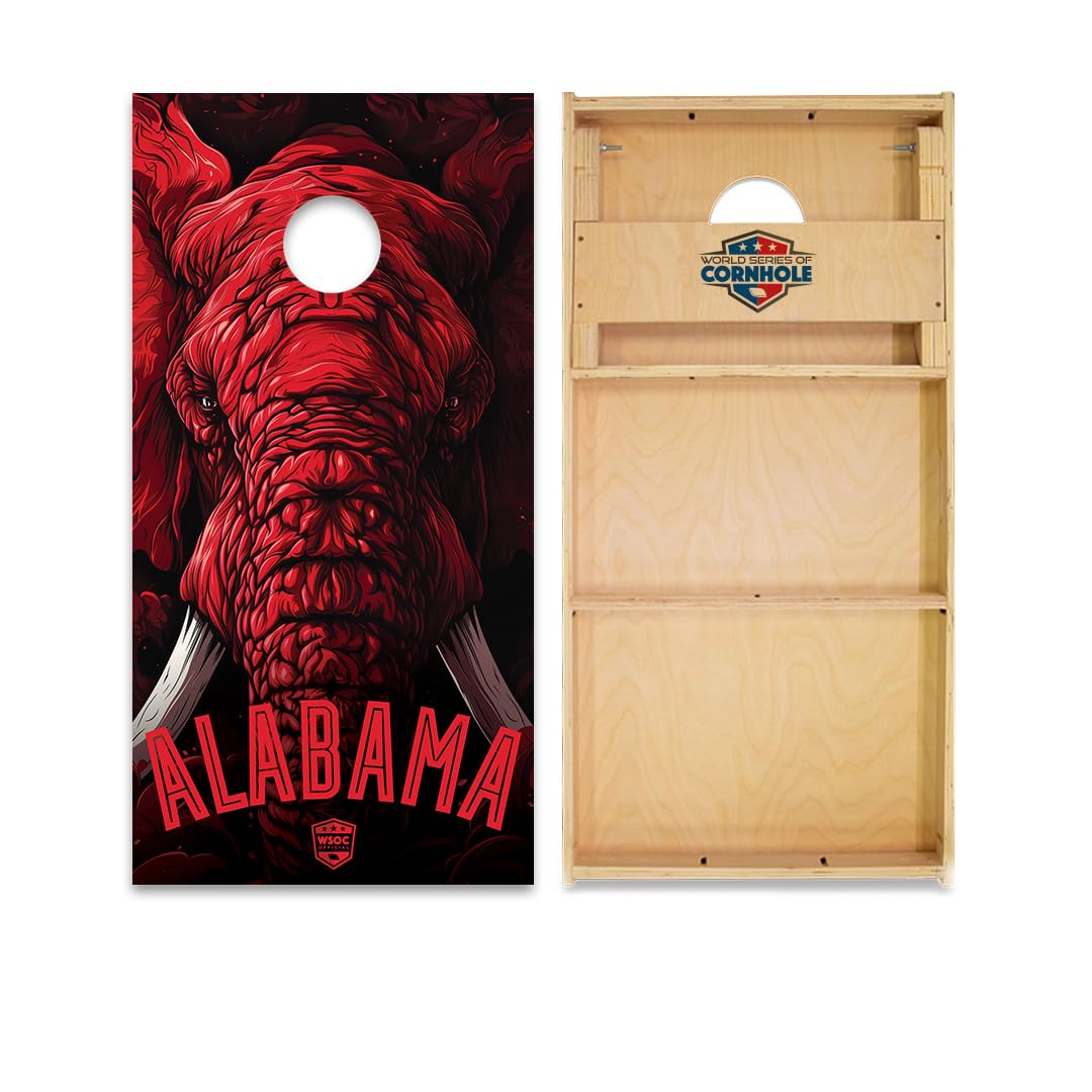 Skip's Garage Alabama Cornhole Boards - WSOC Runway Series - Includes (2) Boards (NO Bags) + (1) Black Carrying Case