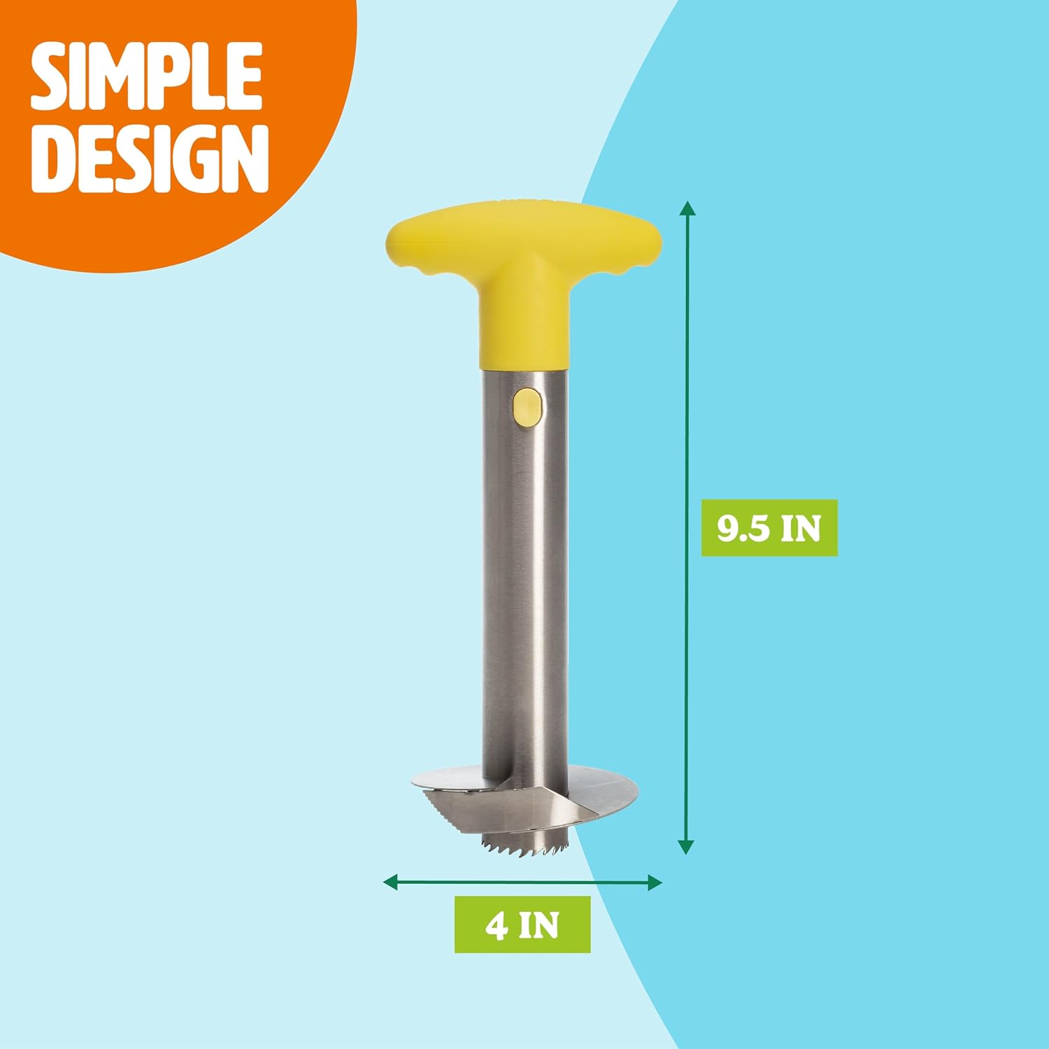 Tasty Pineapple Slicer, Stainless Steel with Non-Slip Handle, Cores & Slices Pineapples into Even Rings in Seconds, Easy to Use, Yellow