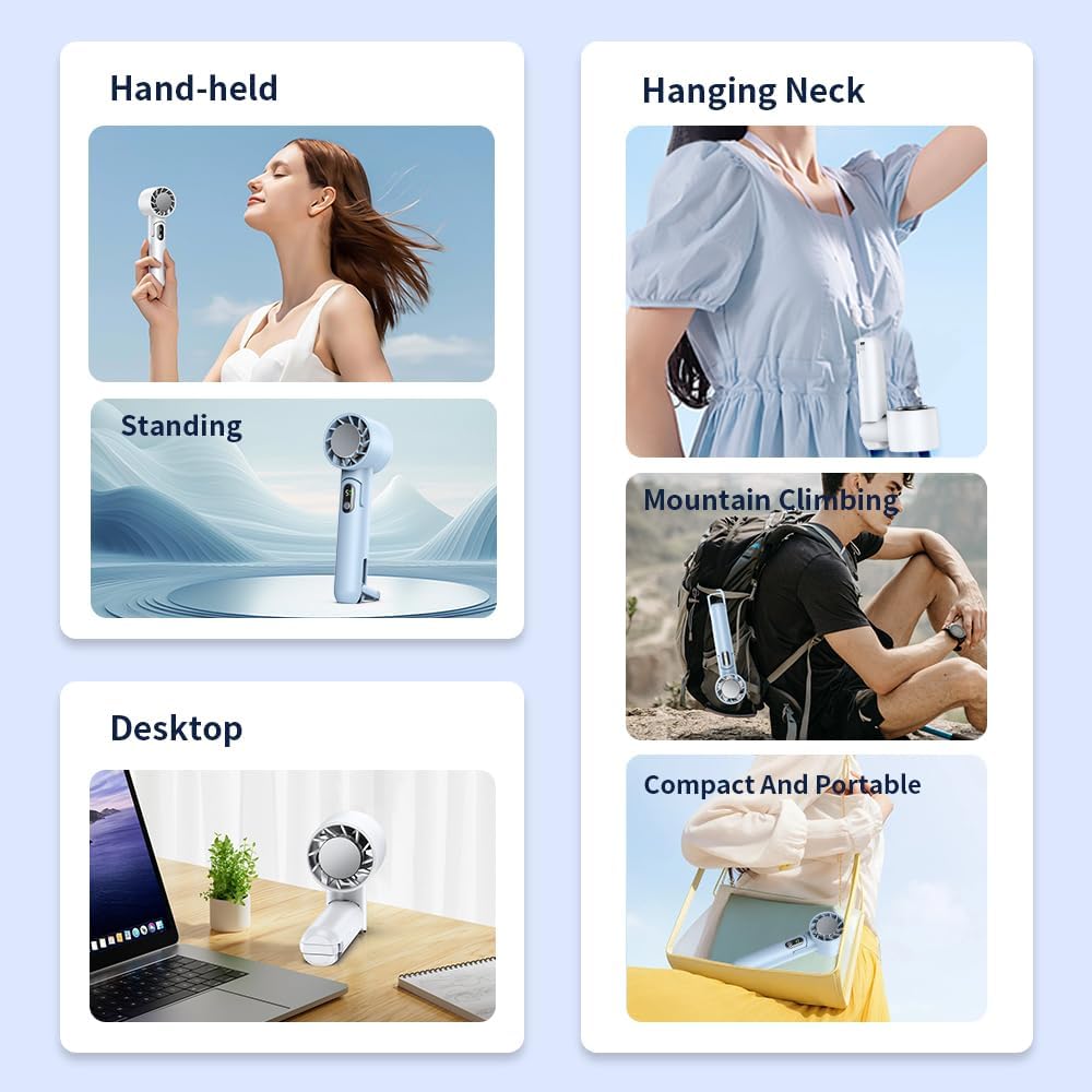 Portable 3-in-1 Handheld Cooling Fan With Ice Mode, 4000mAh rechargeable Battery, 5 adjustable Wind Speeds, LED Display, Low Noise, Perfect for Outdoor Travel, Hiking, Working Use (White)