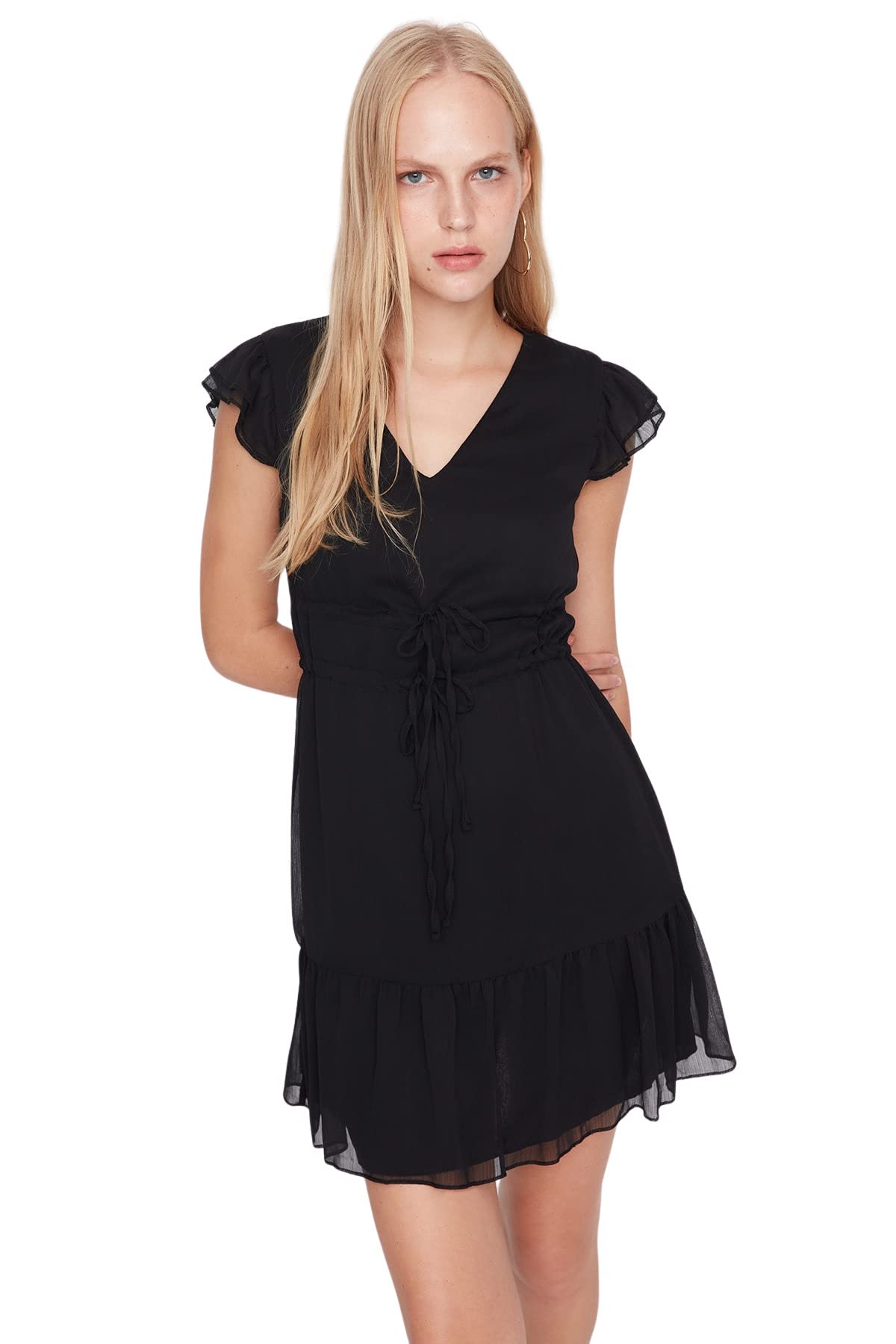 Trendyol Damen Women Woven Dress Mini Skater Regular Fit Webkleid, Black, 62