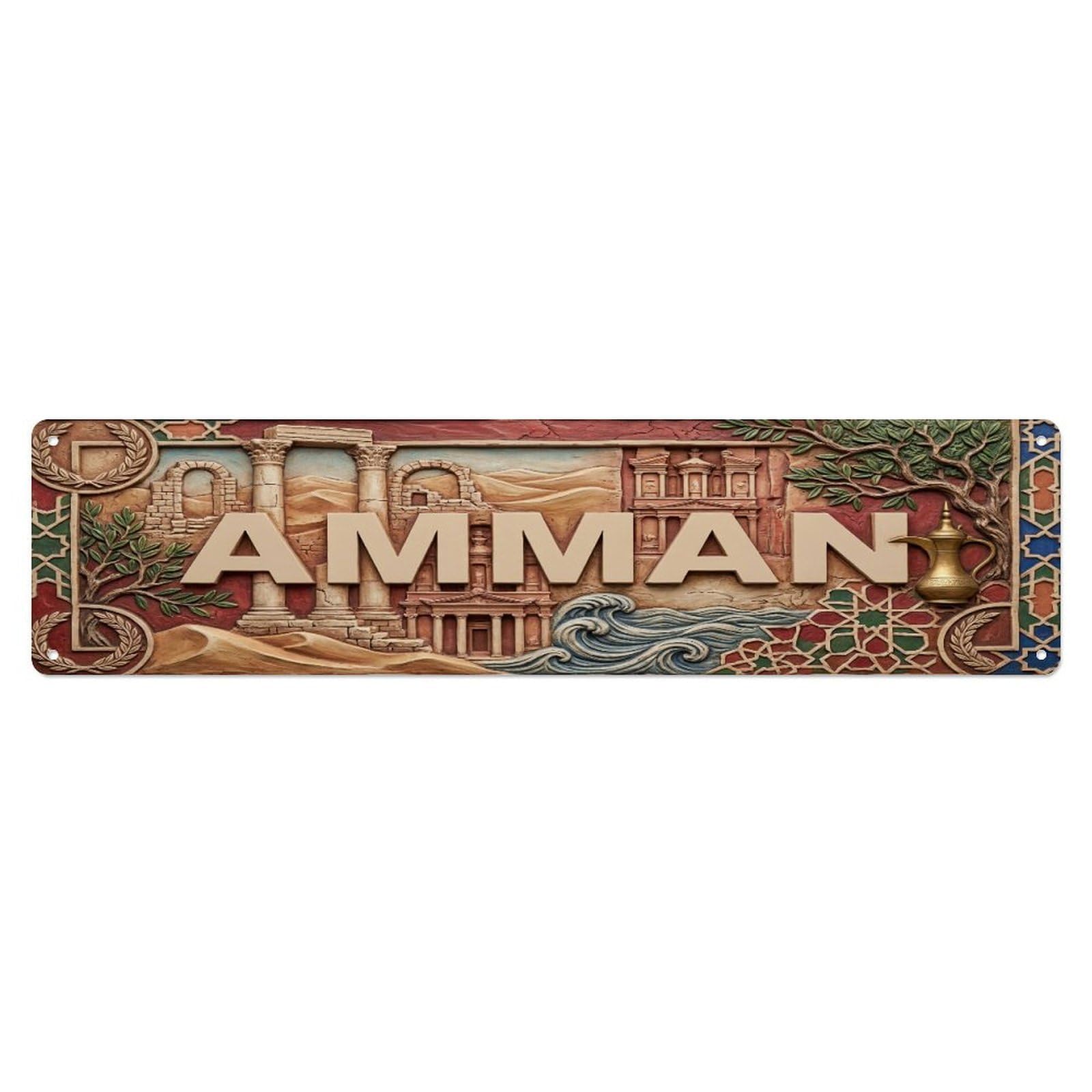 Xanthor Style Metal Tin Sign Vintage Amman Jordan Flag Pattern