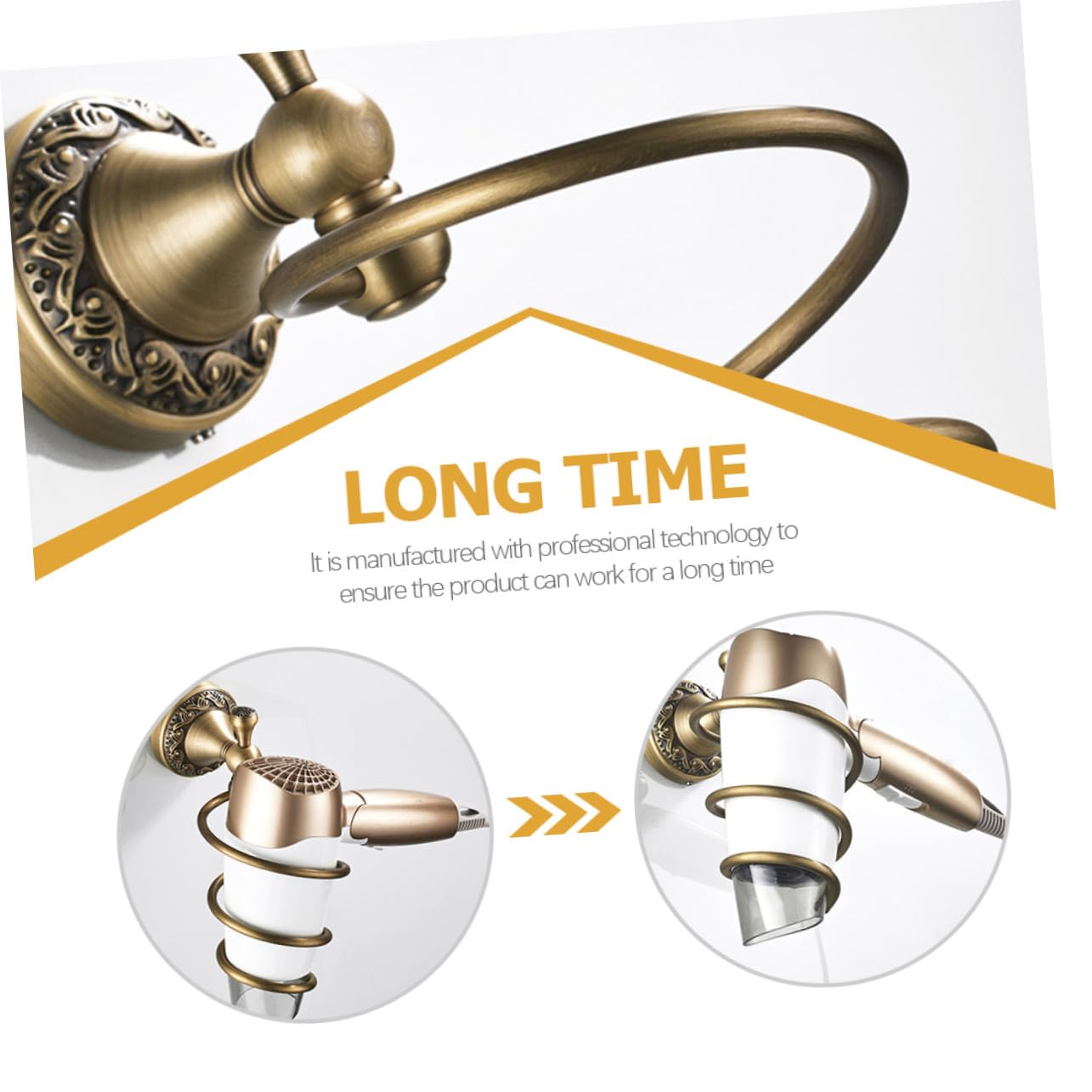 Gatuida Soporte Sostiene de Pelo Dorado Espiral para en de Cobre el Secador Herramientas para Estante y Protege de Peluquería para Baño Dormitorio