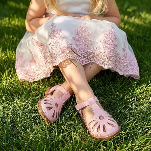 Image of THEE BRON Toddler Girls Closed-Toe Sandals Sweet Retro Cutout Summer Dress Shoes