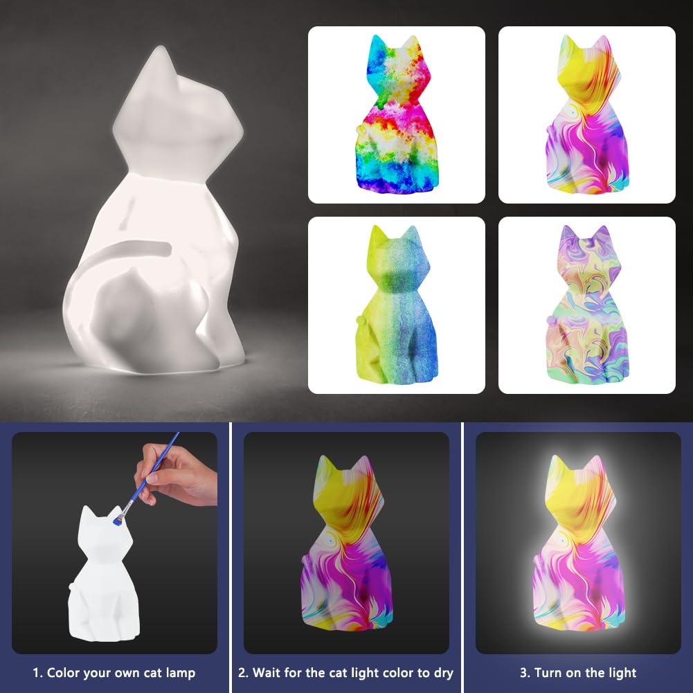 Vicloon Kit De Pintura De Figuras De Yeso – Lámpara De Gato Para Colorear Con 12 Pinturas Y Pinceles, Manualidad Educativa Para Niñas Y Niños De 8 A 13 Años, Regalo Creativo