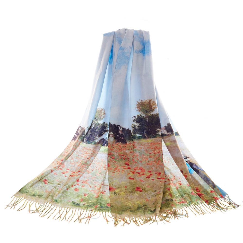 Signare Art Pashmina, wrap and shawl with Poppy Field by Monet